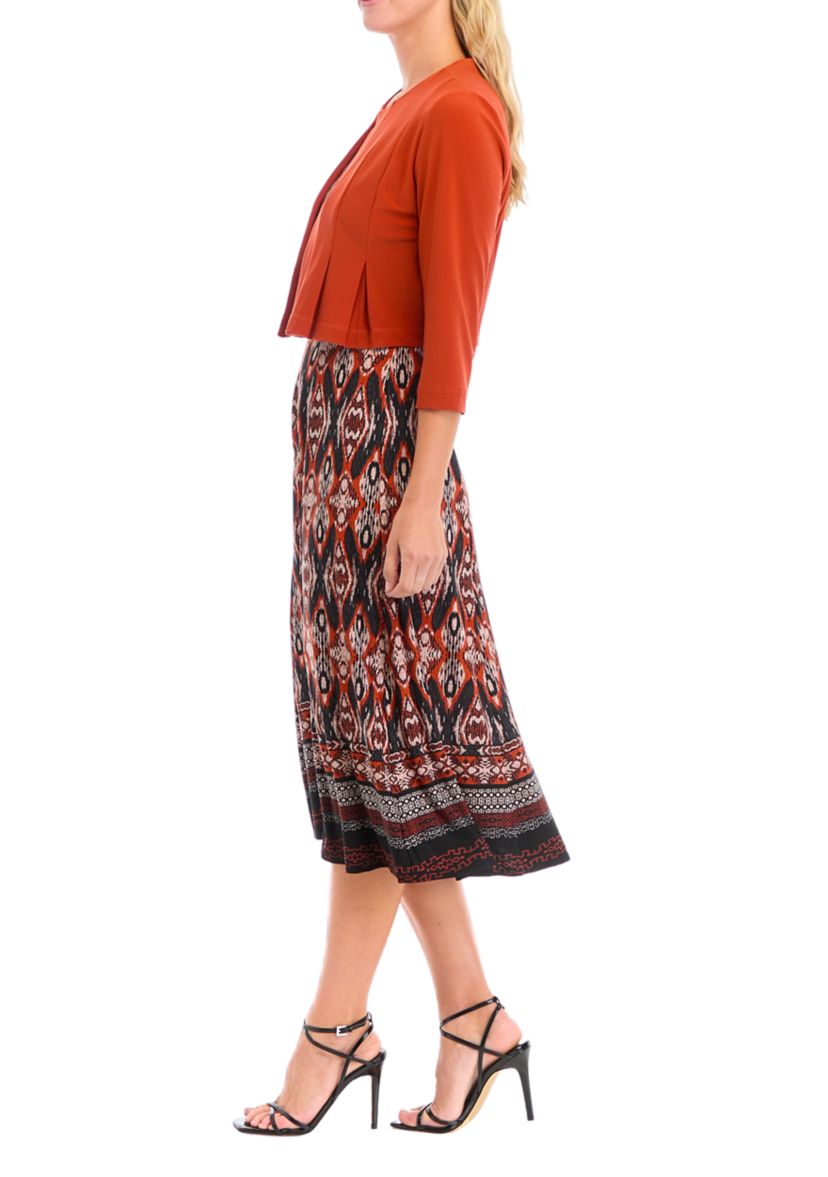   Womens Printed Dress with Solid Jacket 