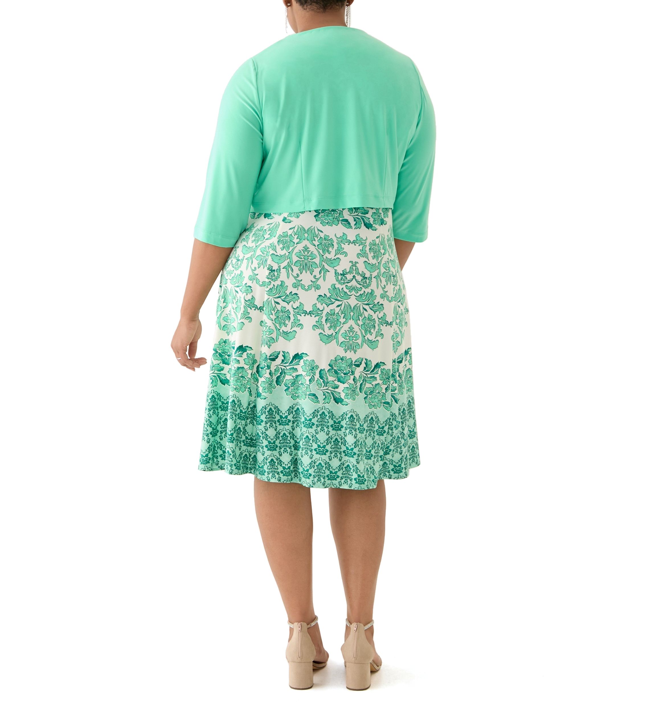 Plus Size Printed Dress and Solid Jacket Set
