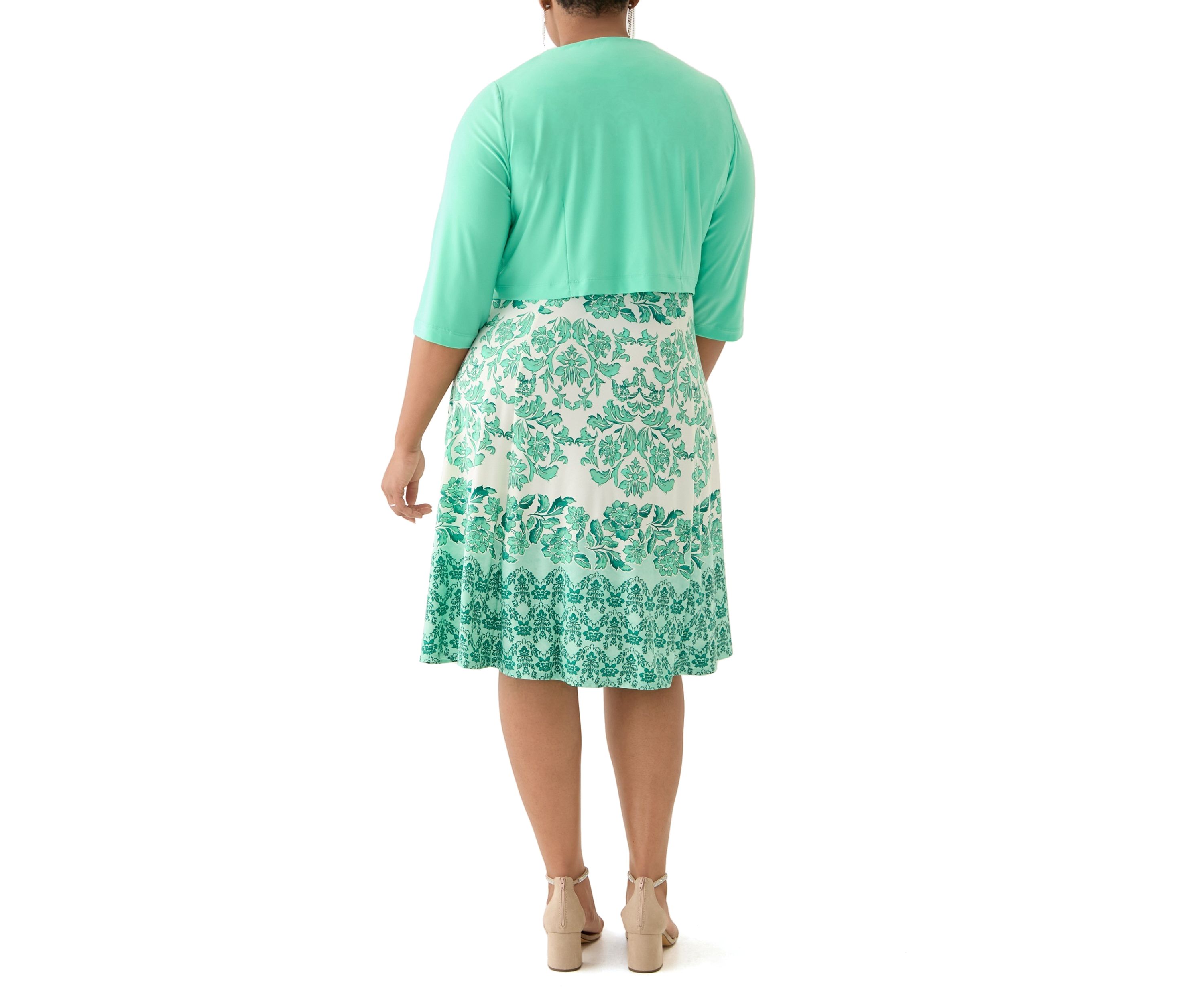 Plus Size Printed Dress and Solid Jacket Set
