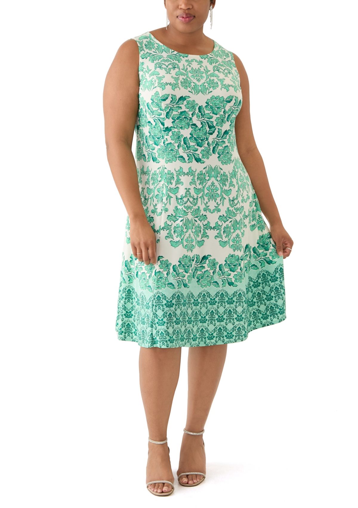 Plus Size Printed Dress and Solid Jacket Set