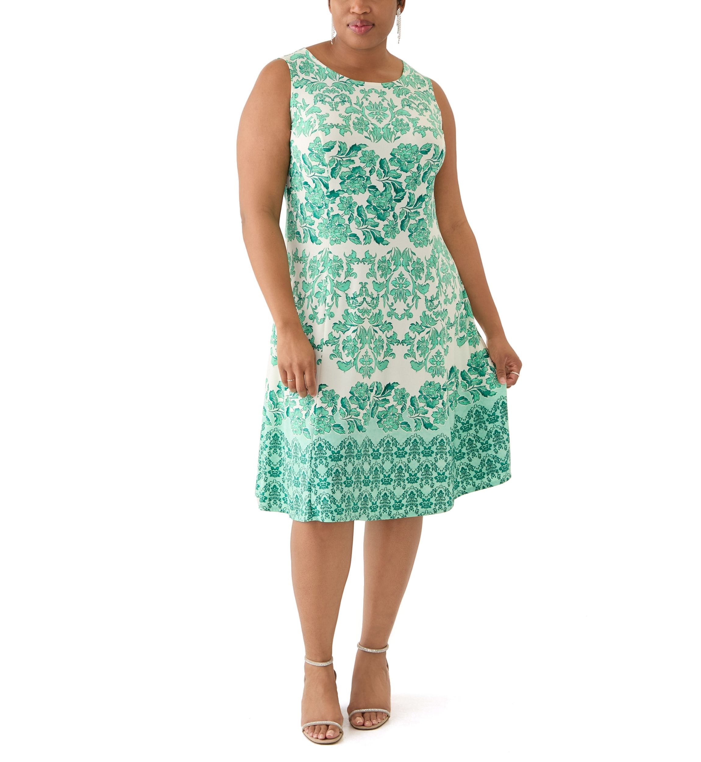 Plus Size Printed Dress and Solid Jacket Set