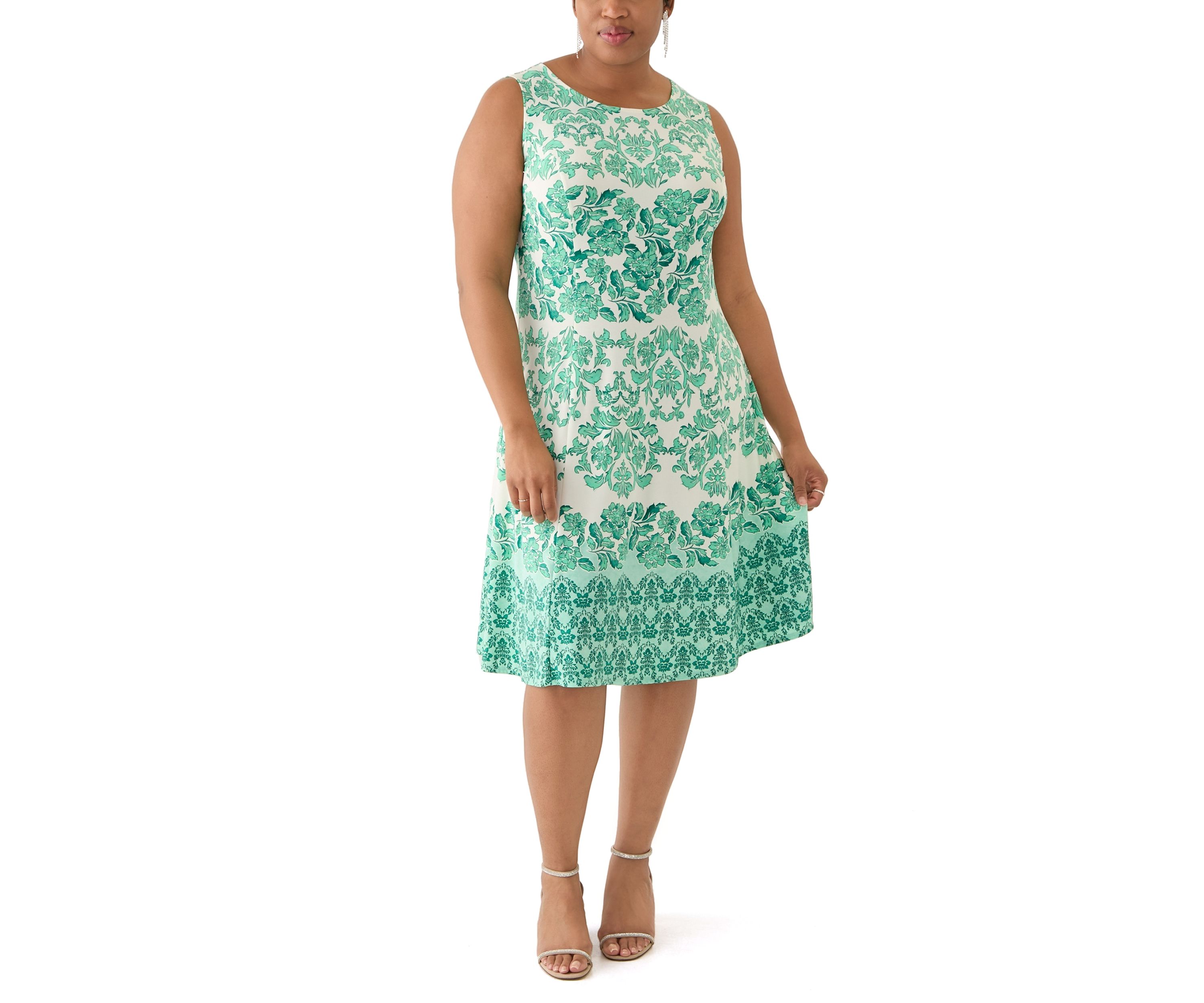 Plus Size Printed Dress and Solid Jacket Set
