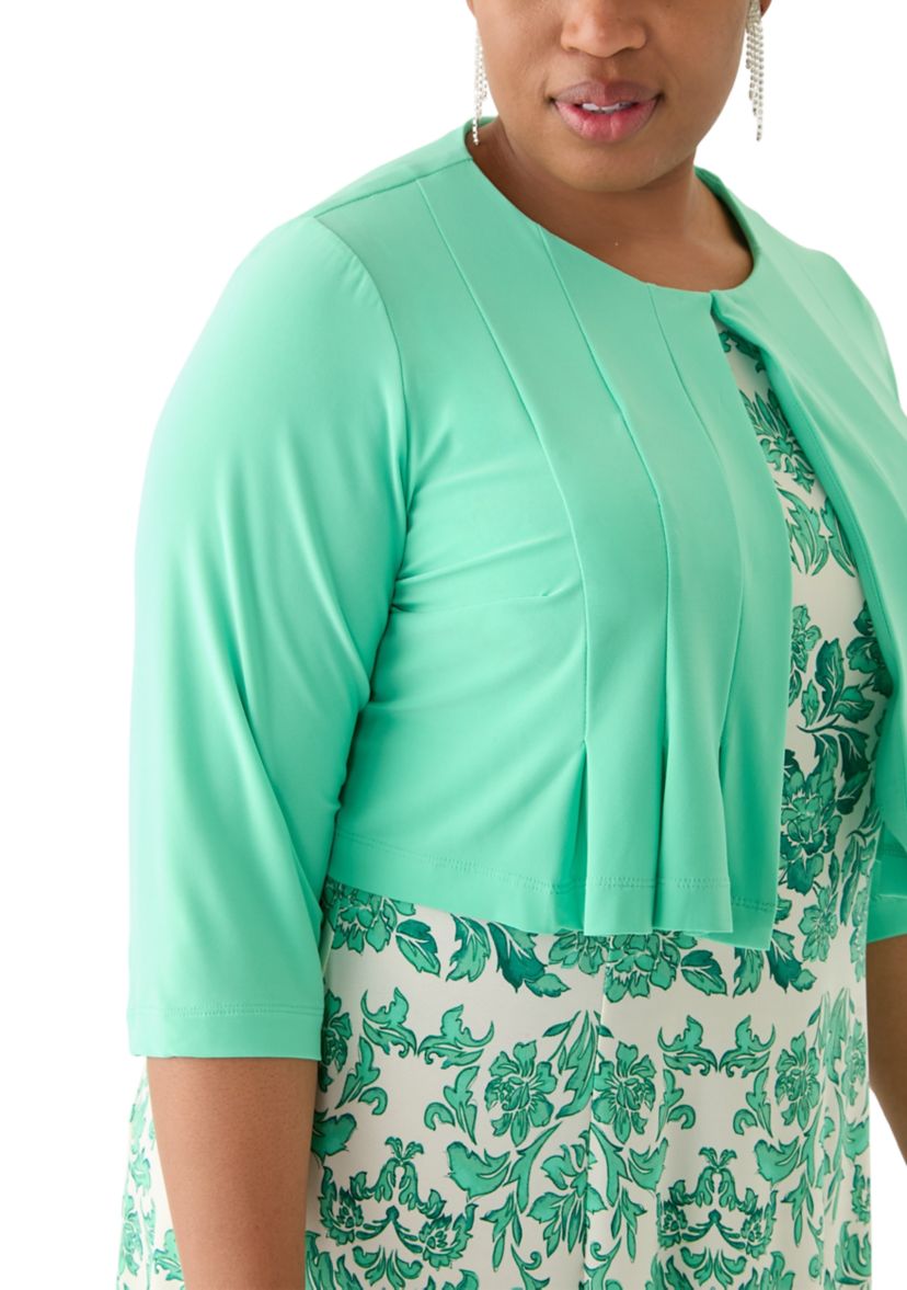 Plus Size Printed Dress and Solid Jacket Set