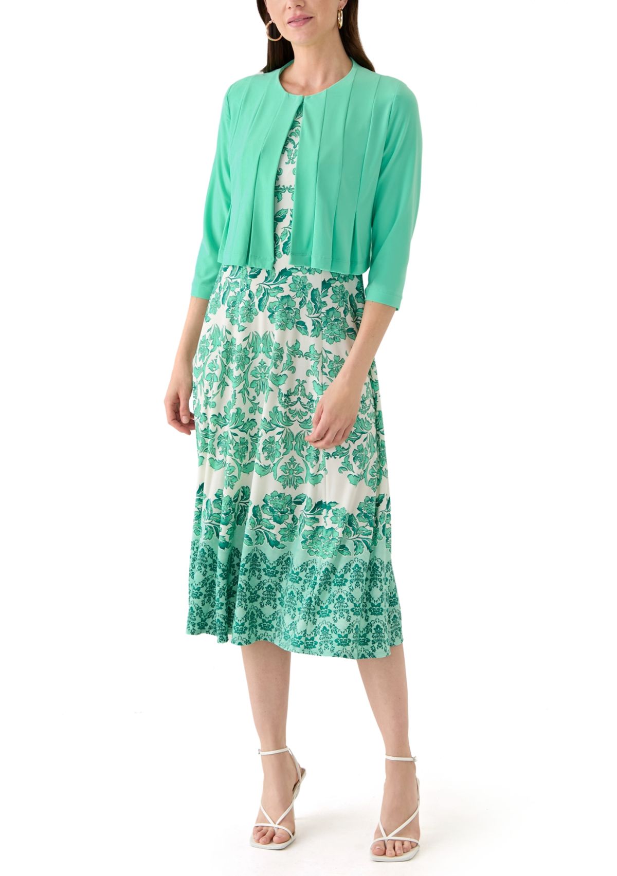 Womens Crew Neck Printed Jacket Dress