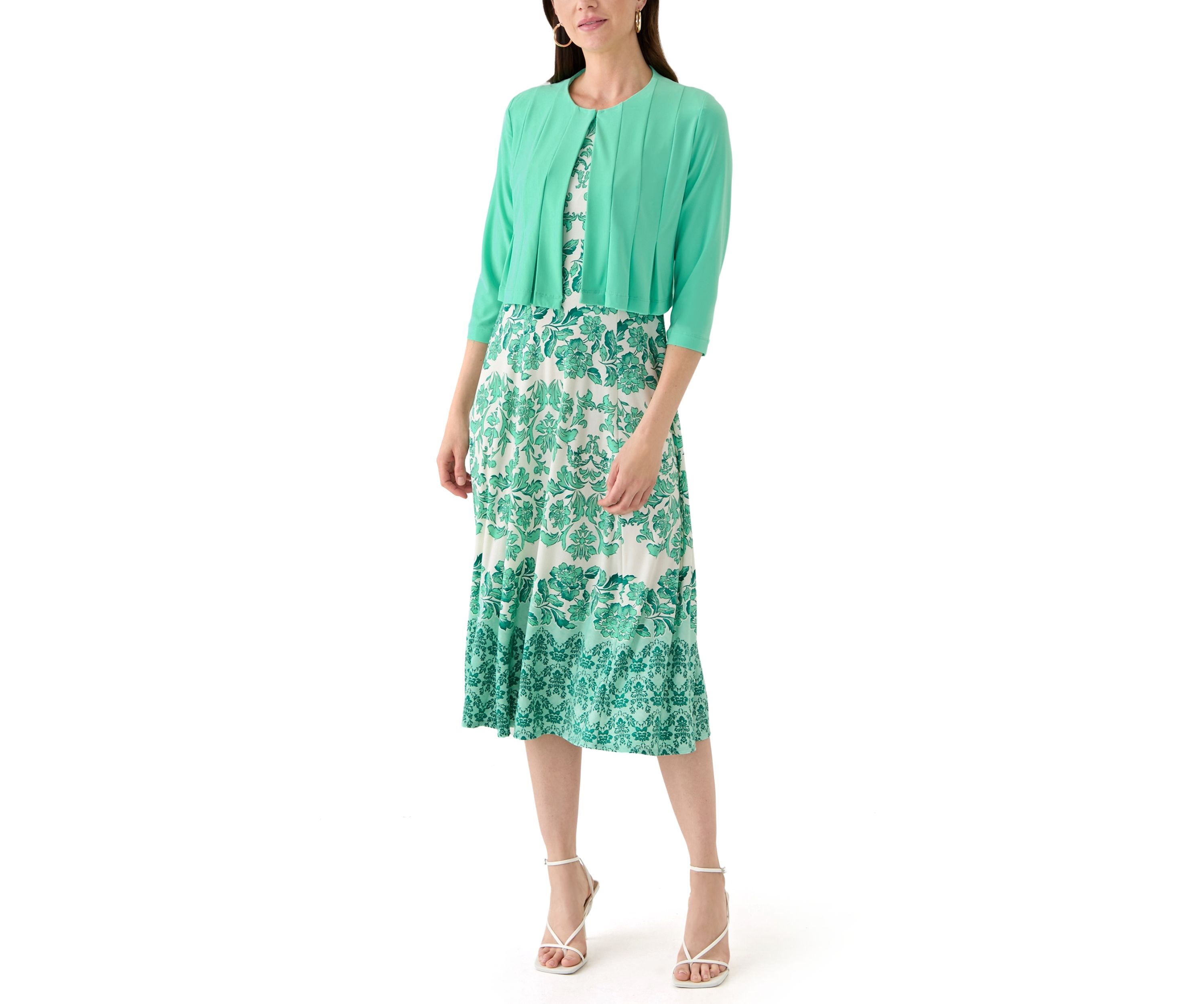 Womens Crew Neck Printed Jacket Dress