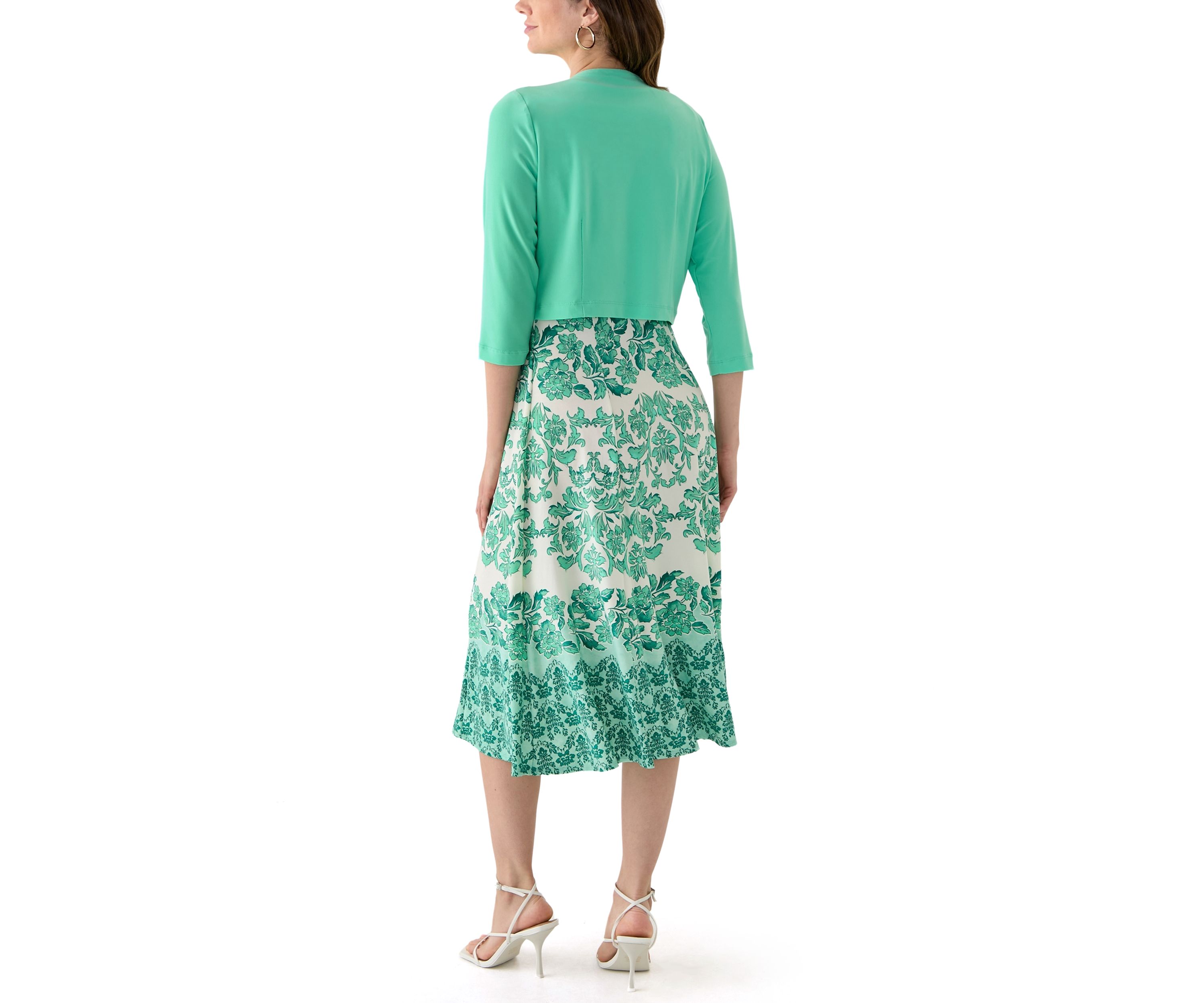 Womens Crew Neck Printed Jacket Dress