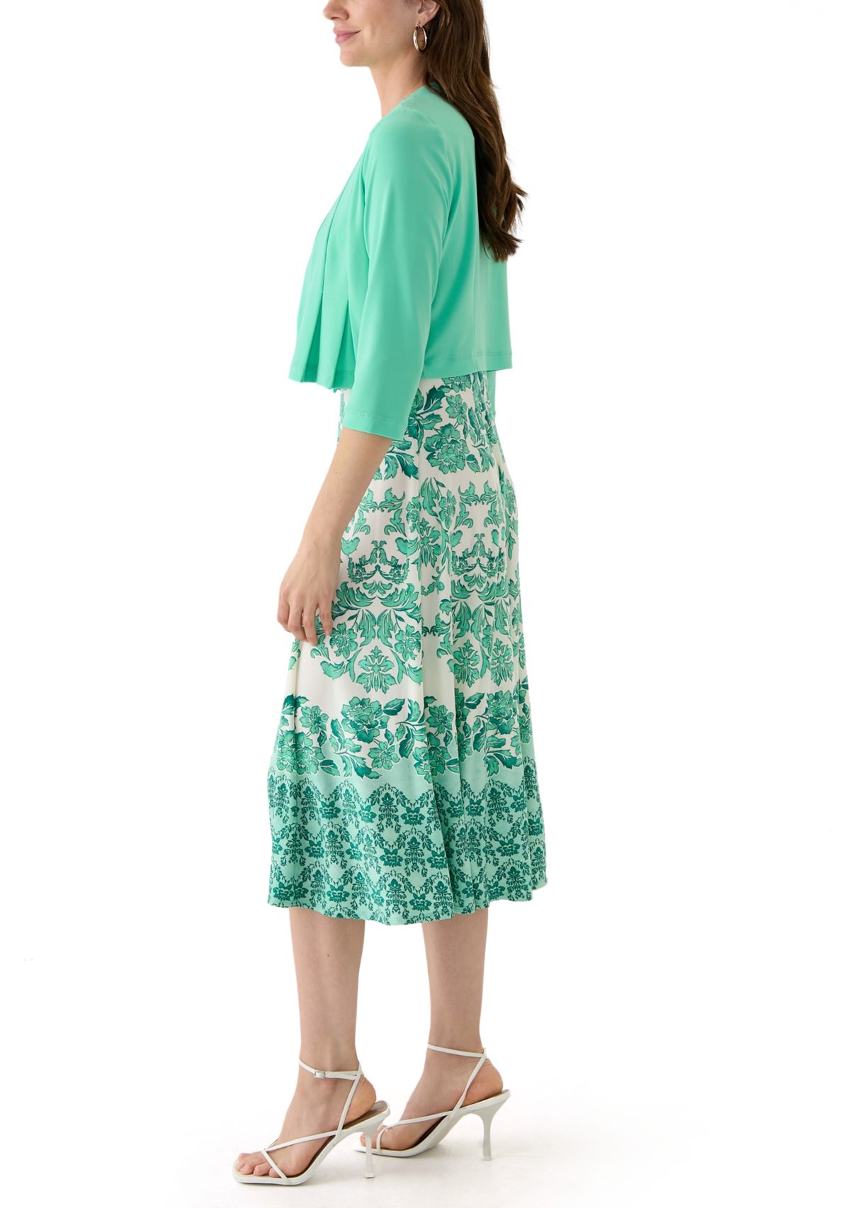 Womens Crew Neck Printed Jacket Dress