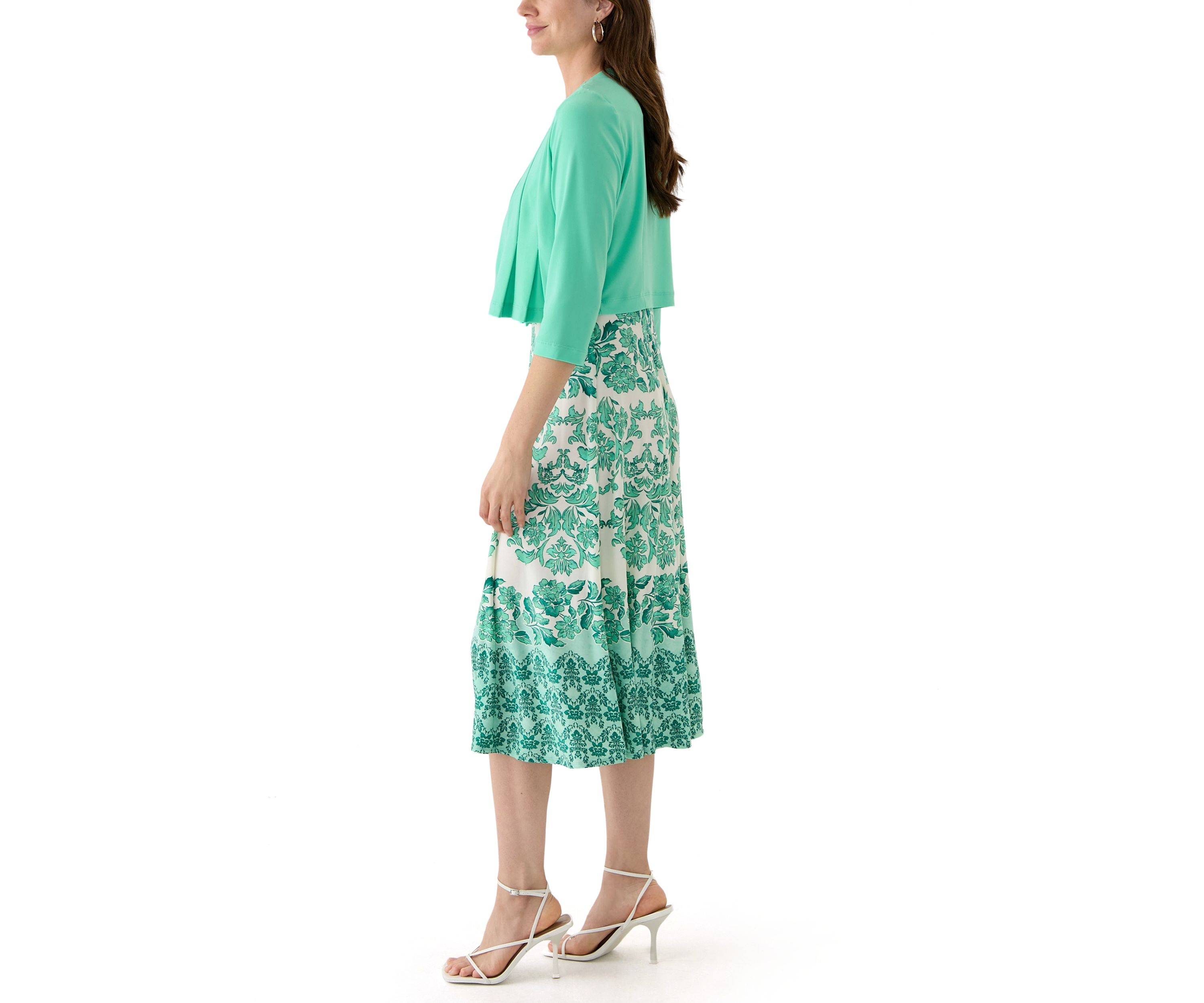 Womens Crew Neck Printed Jacket Dress