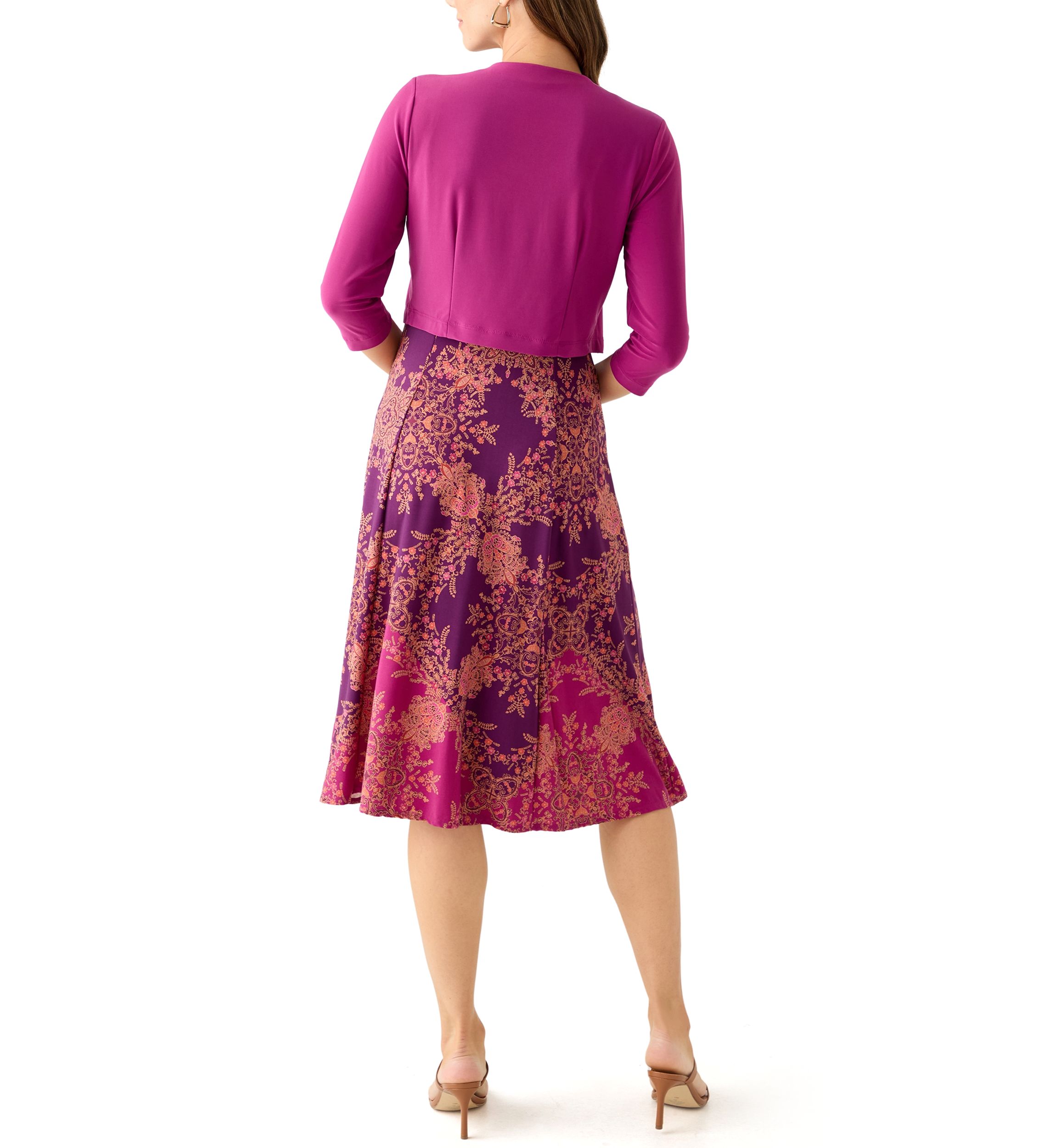 Womens Printed Dress with Three Quarter Sleeve Jacket Set