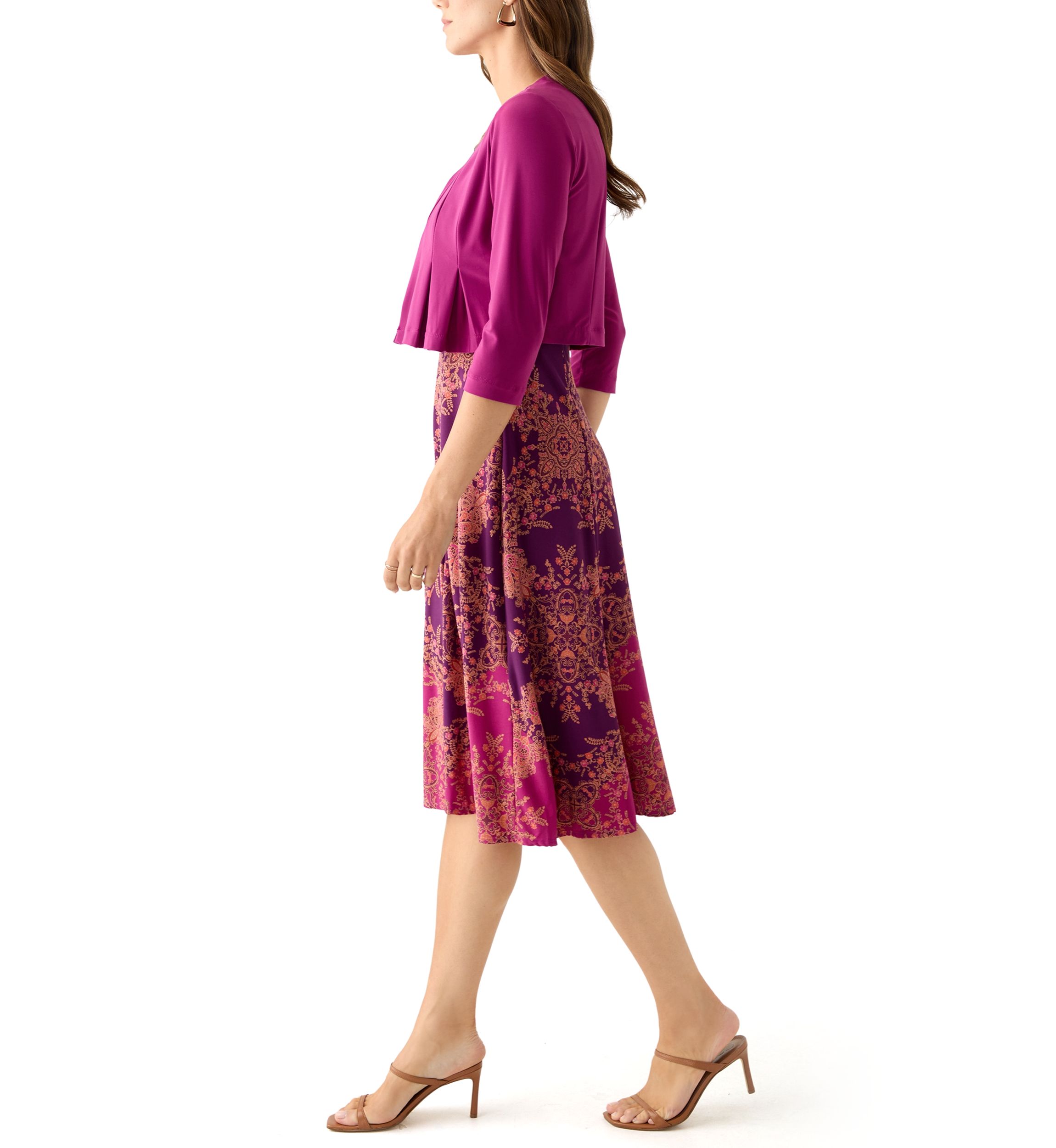 Womens Printed Dress with Three Quarter Sleeve Jacket Set