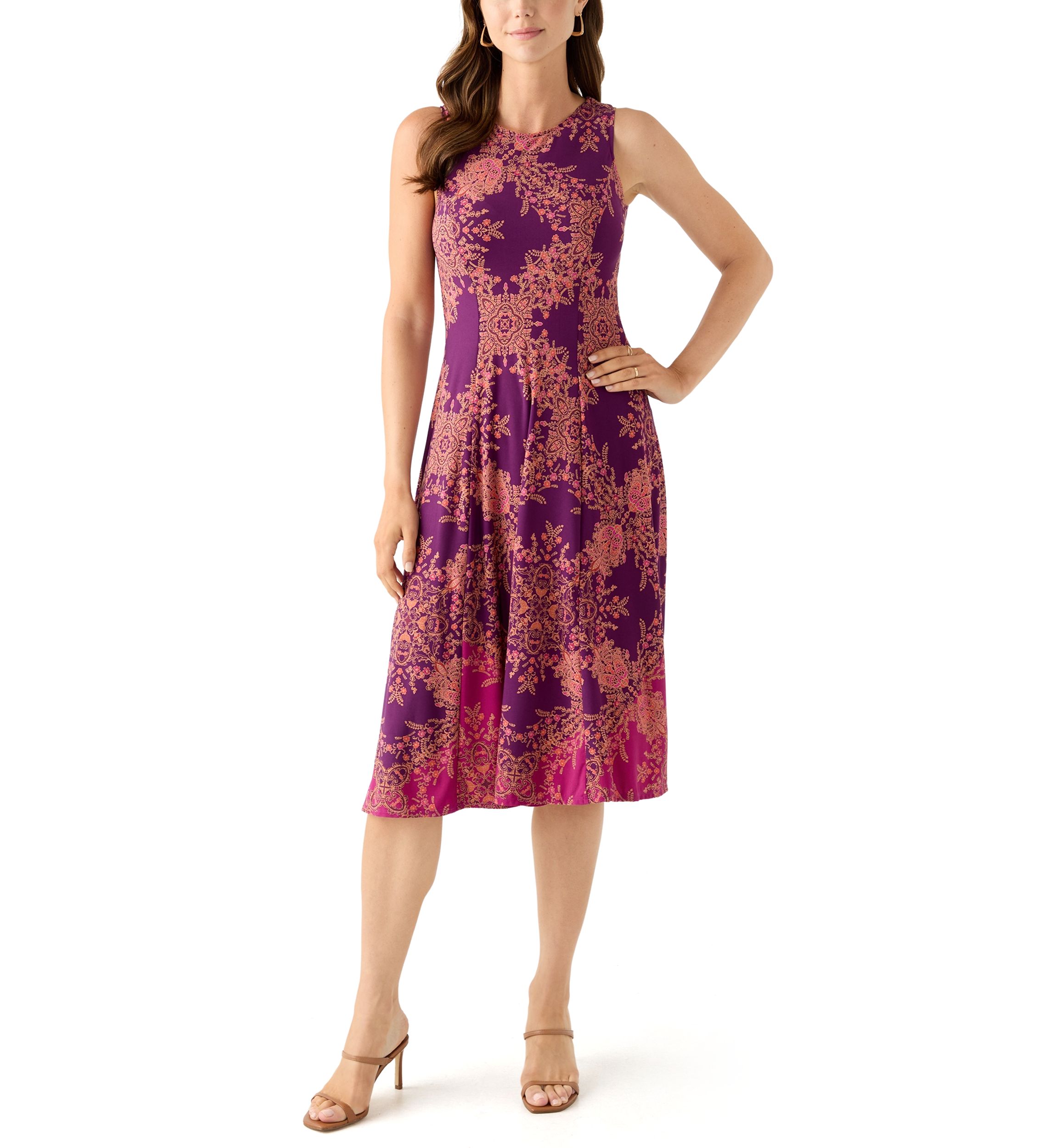 Womens Printed Dress with Three Quarter Sleeve Jacket Set