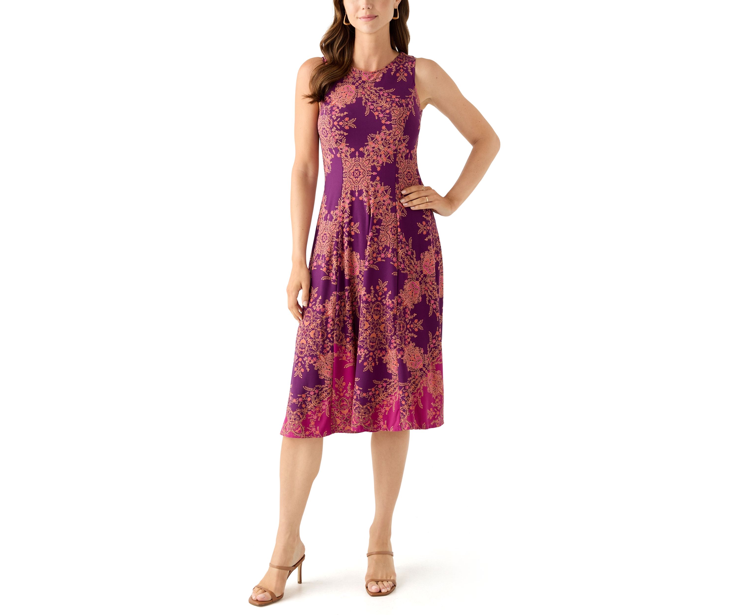 Womens Printed Dress with Three Quarter Sleeve Jacket Set