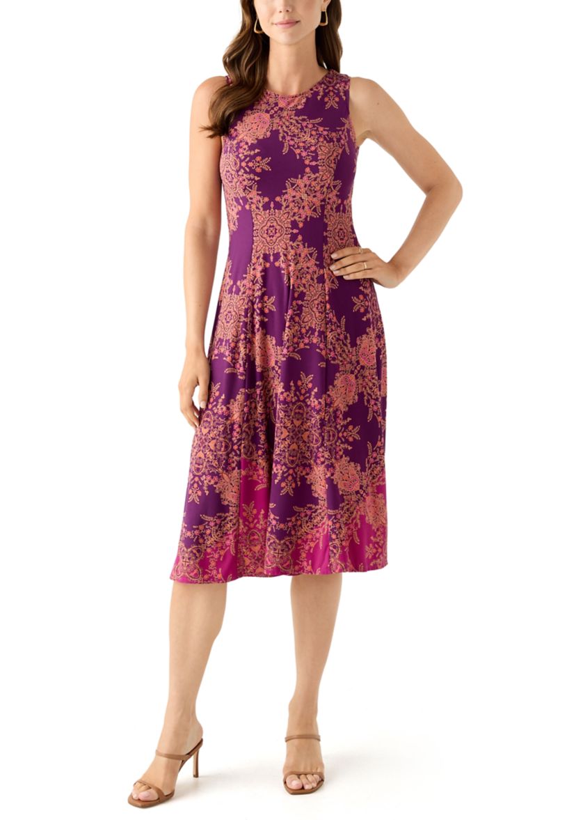 Womens Printed Dress with Three Quarter Sleeve Jacket Set