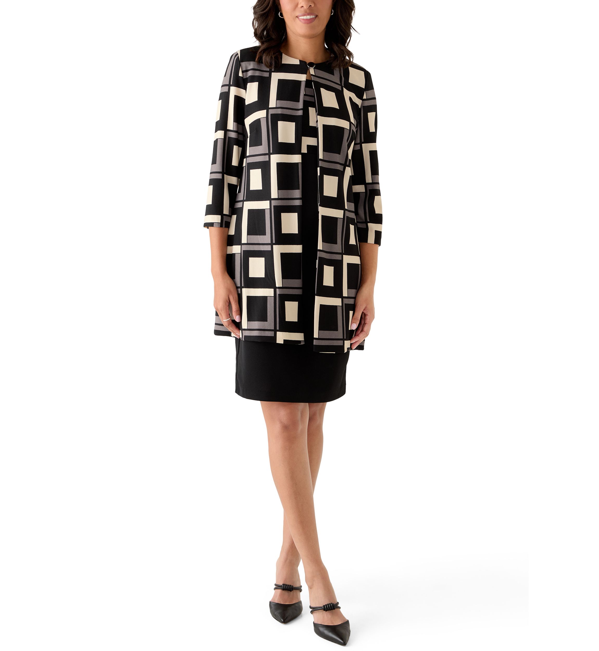 knee length dresses for ladies Hatch Collection The Daniella Metallic Knit Mini Dress in Black Copper main image 1