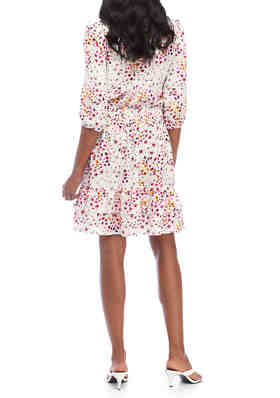 Gabby Skye Womens Plus Size Short Sleeve V-Neck Printed Ruffle Dress