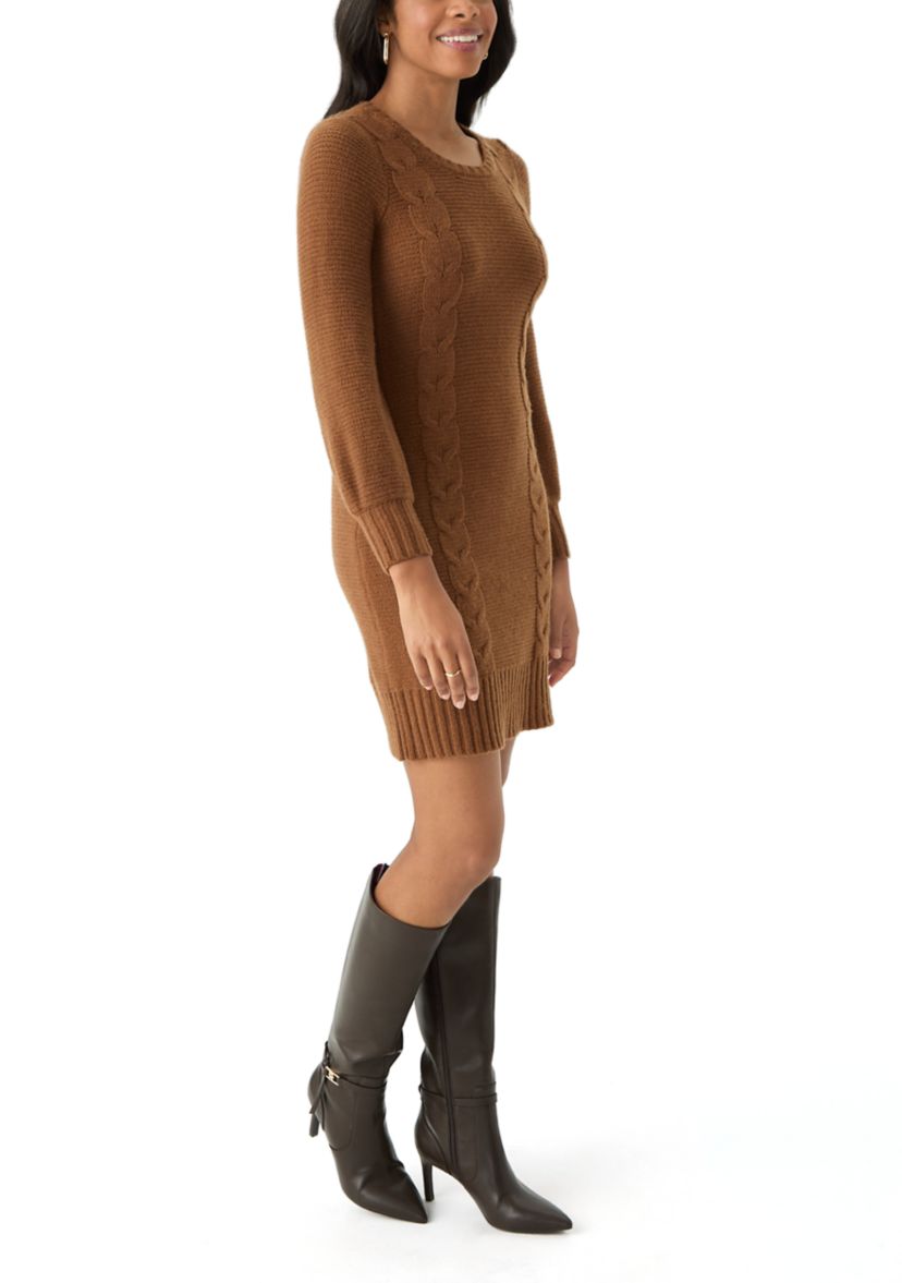 Womens Puff Sleeve Solid Knit Sheath Dress