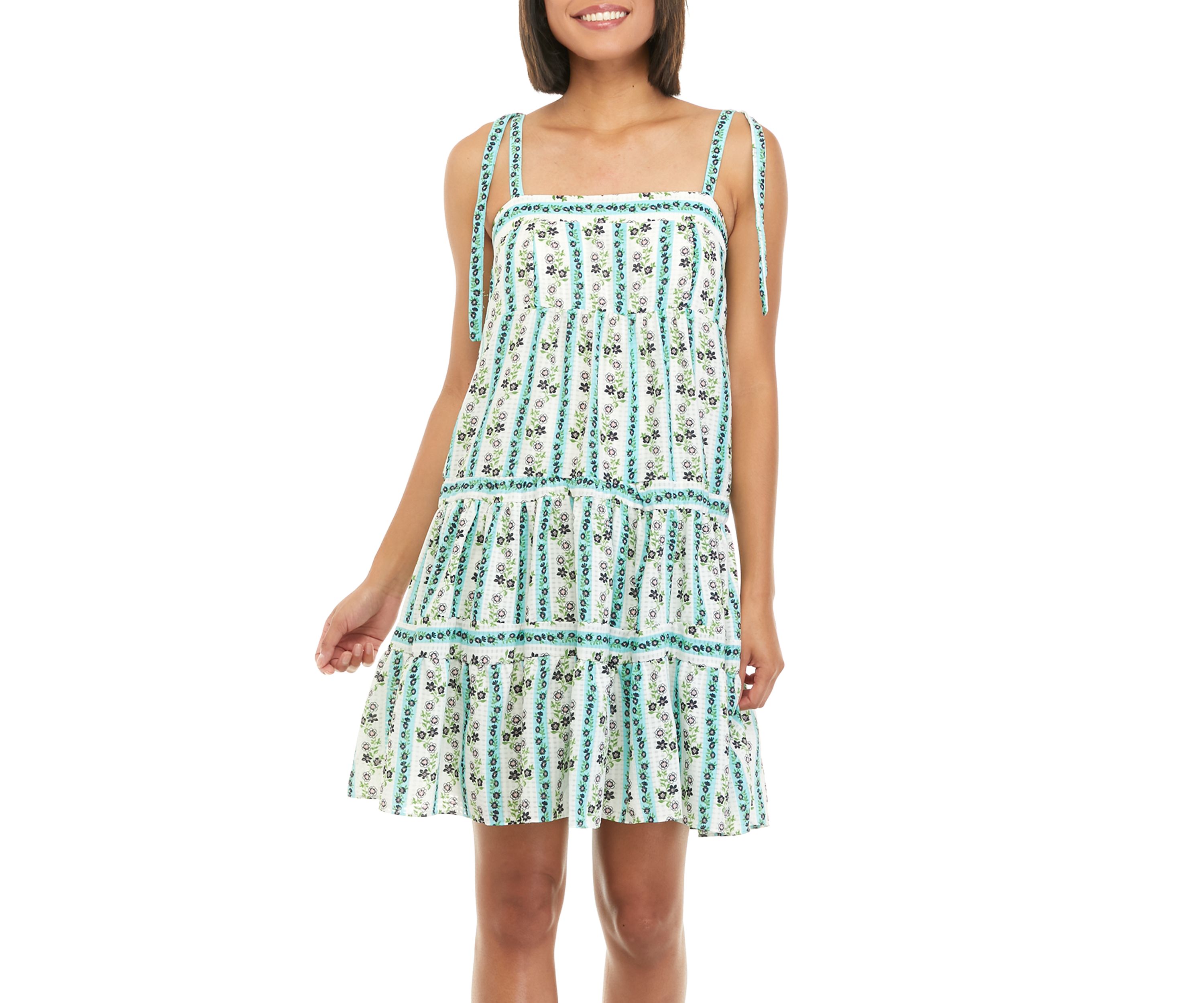 Womens Printed Tie Shoulder Dress