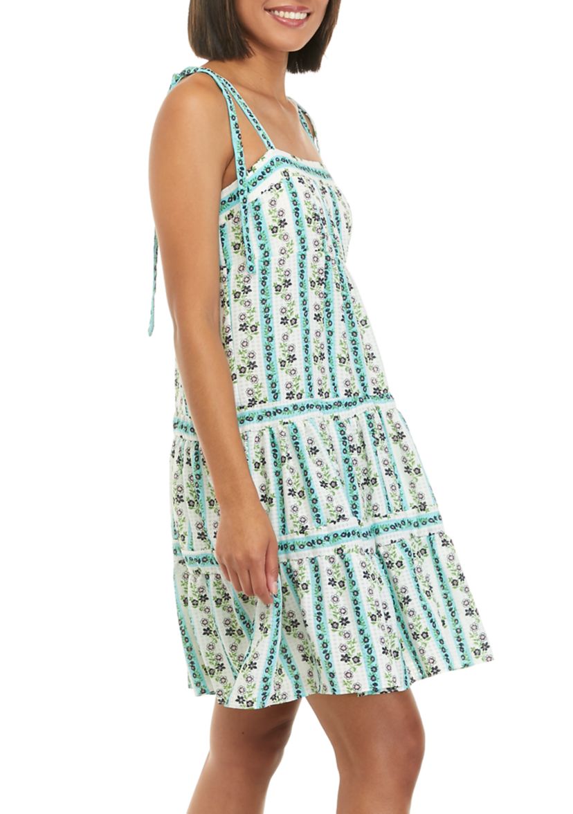Womens Printed Tie Shoulder Dress