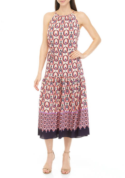 Maison Tara Womens Sleeveless Retro Print Dress