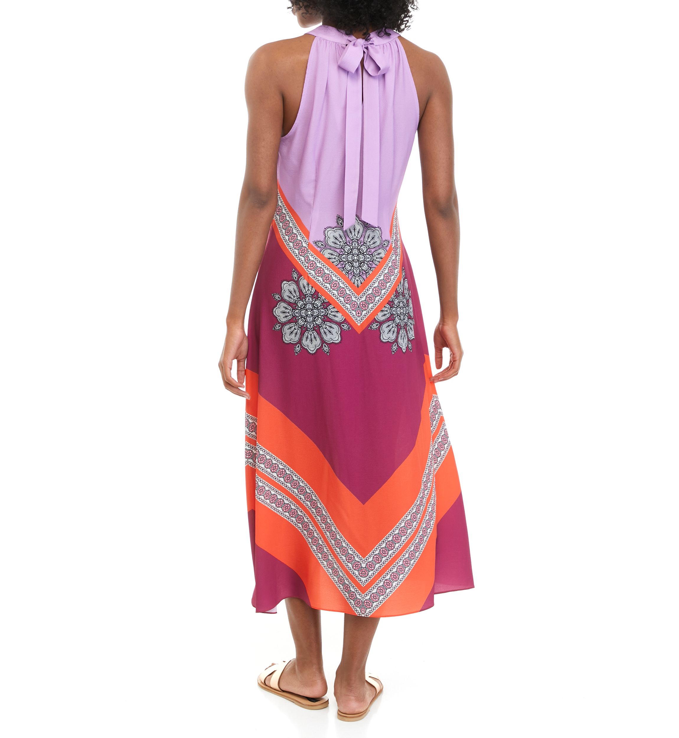 Womens Sleeveless Cutout Halter Neck Printed Dress