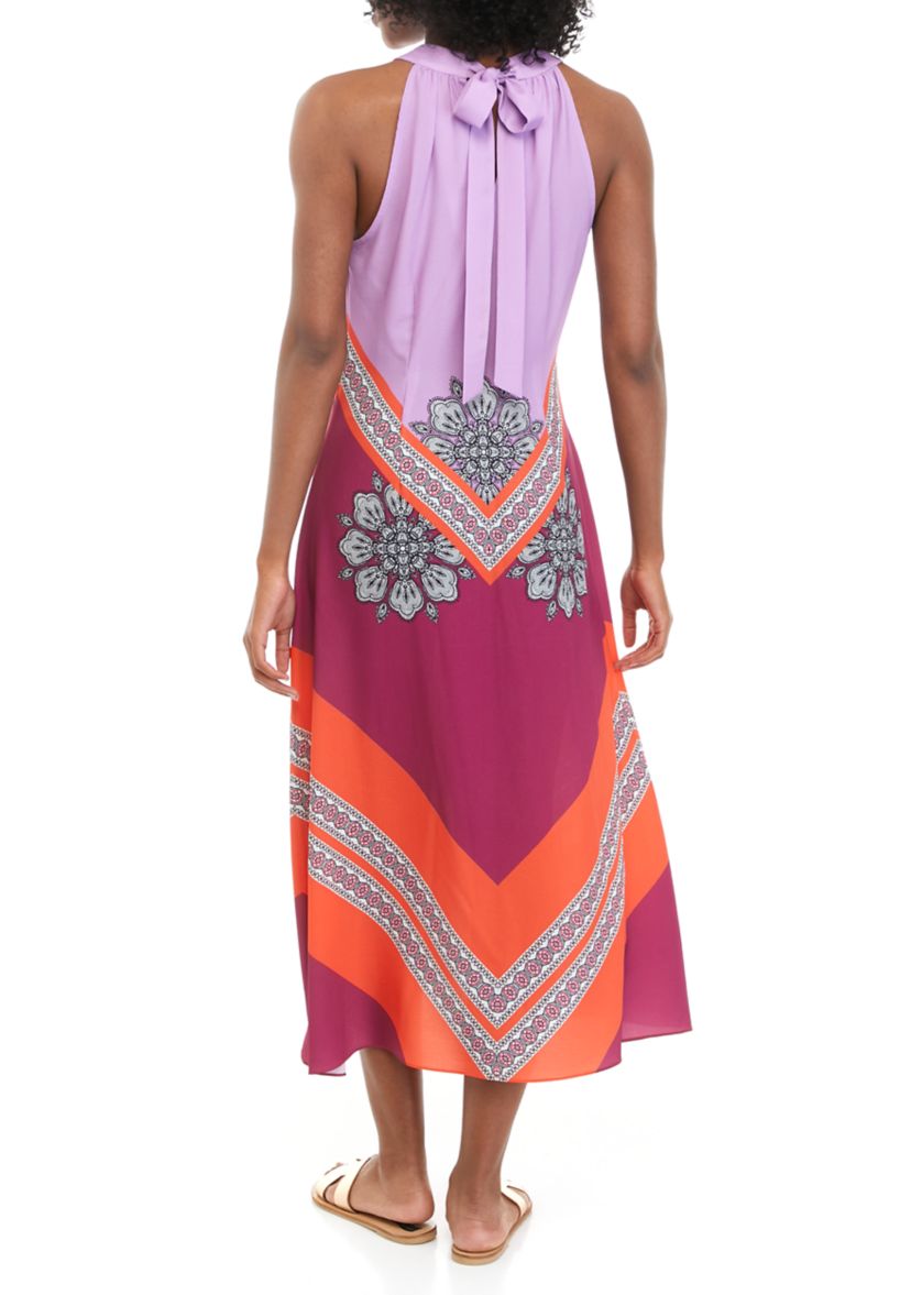 Womens Sleeveless Cutout Halter Neck Printed Dress