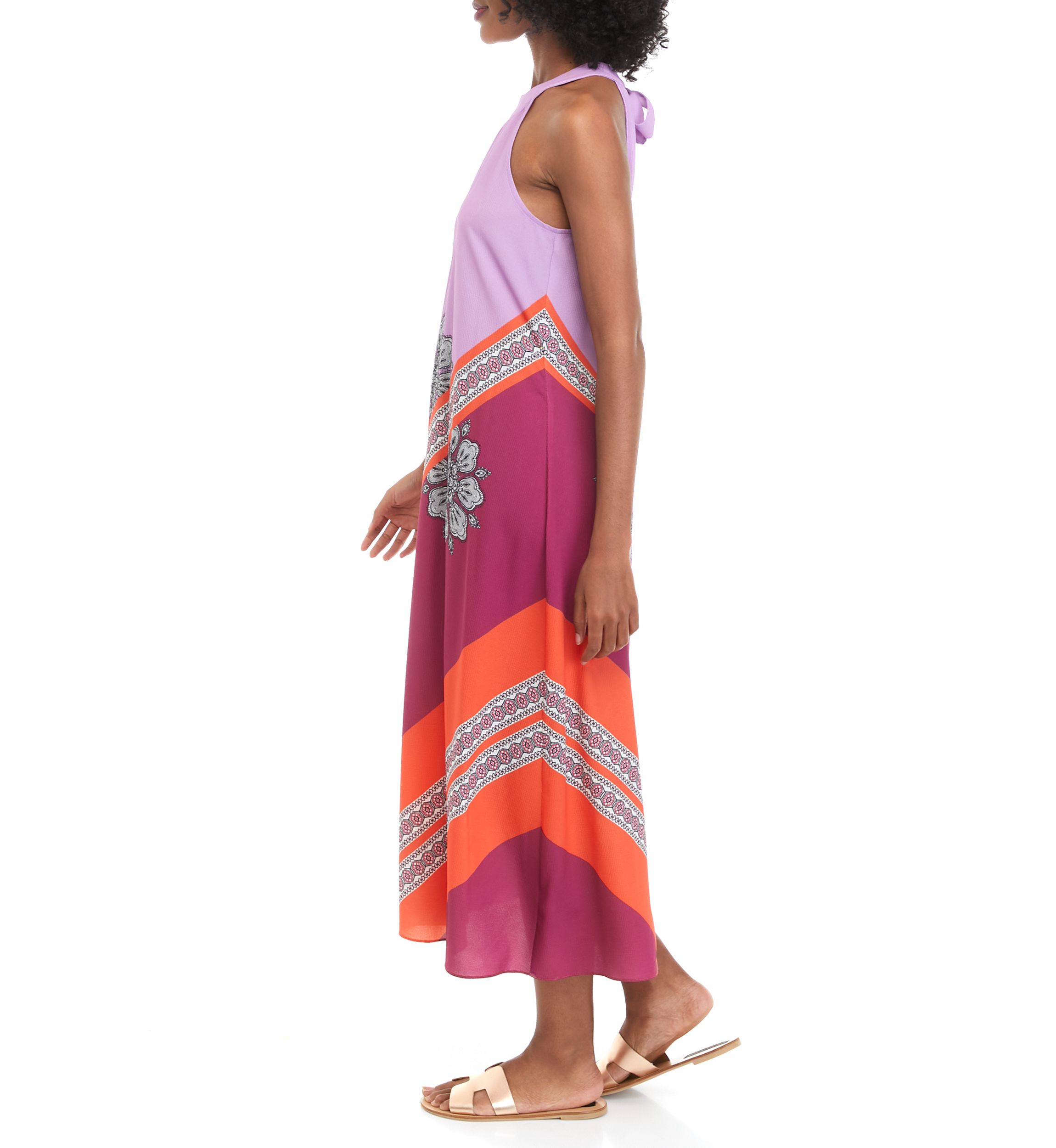 Womens Sleeveless Cutout Halter Neck Printed Dress