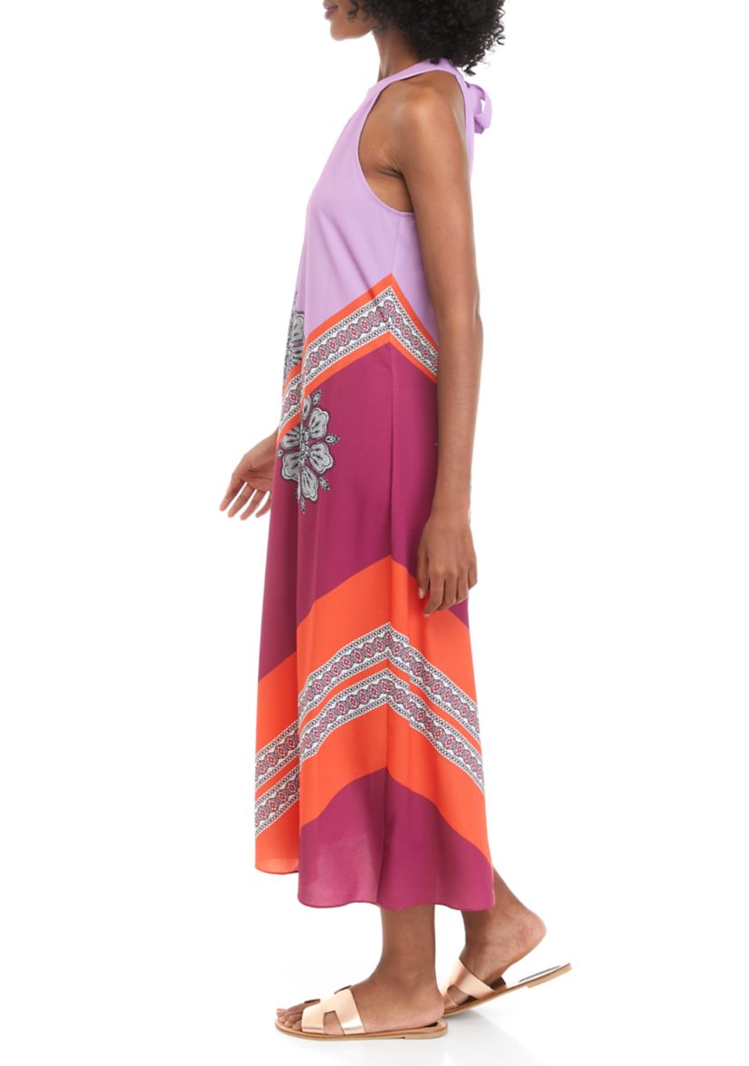 Womens Sleeveless Cutout Halter Neck Printed Dress
