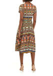 Womens Short Sleeve Printed Scuba Fit and Flare Dress
