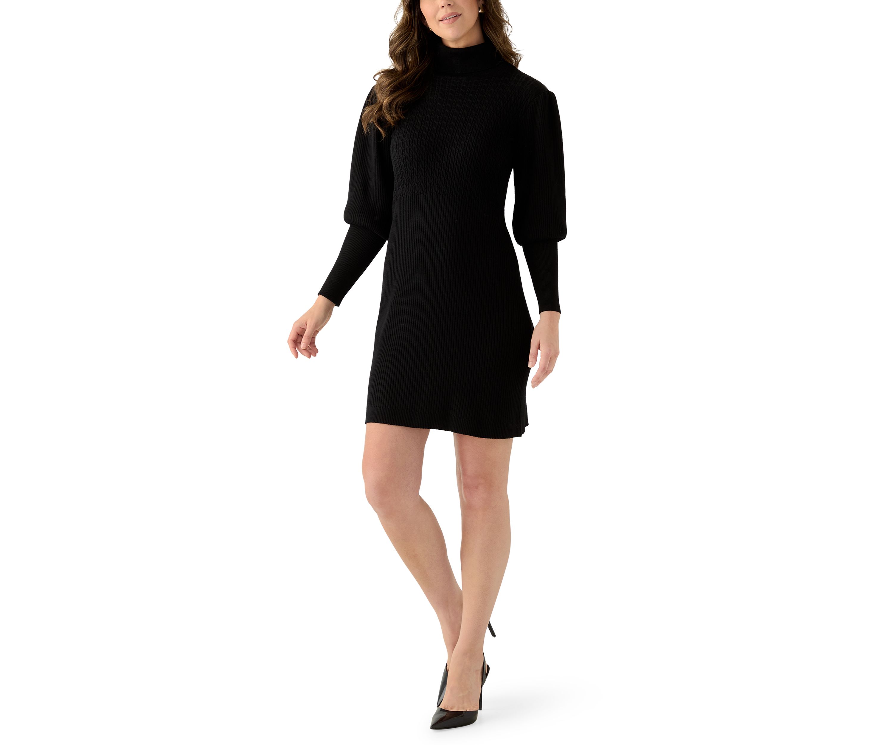 Womens Long Sleeve Mock Neck Slim Sweater Dress