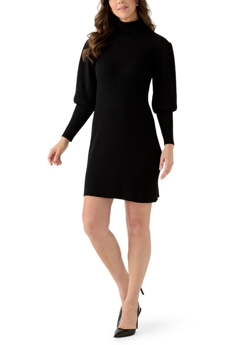 Womens Long Sleeve Mock Neck Slim Sweater Dress