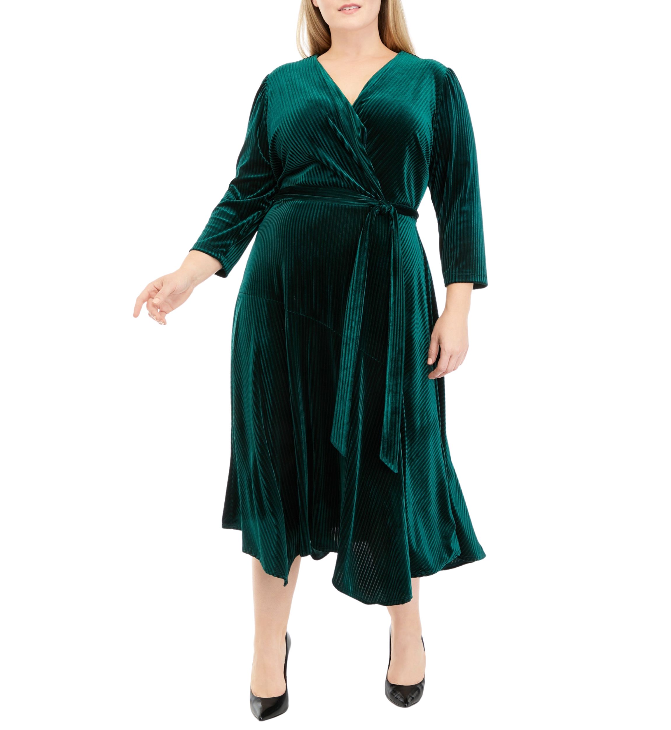 Plus Size V-Neck Wrap Velvet Dress