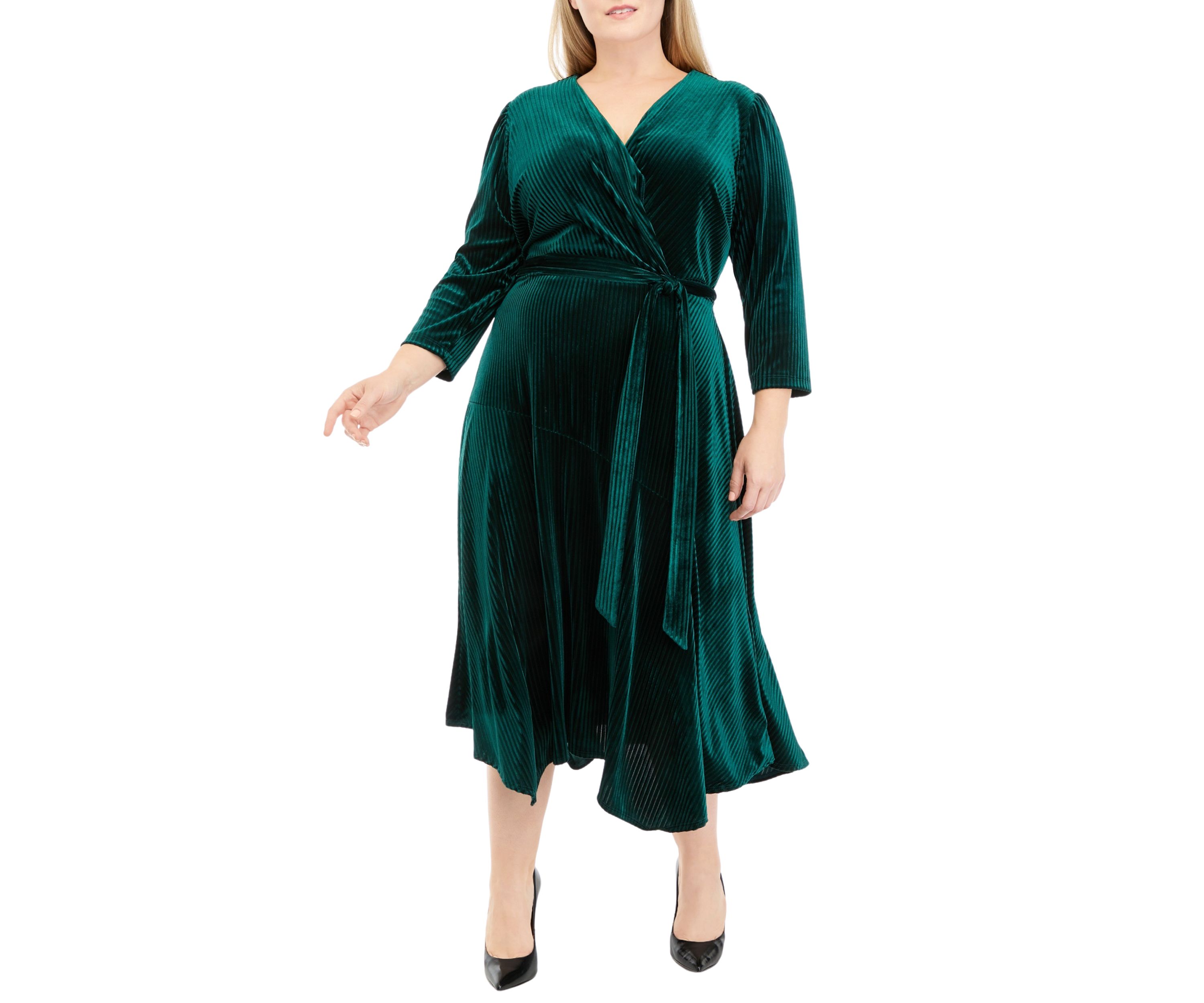 Plus Size V-Neck Wrap Velvet Dress
