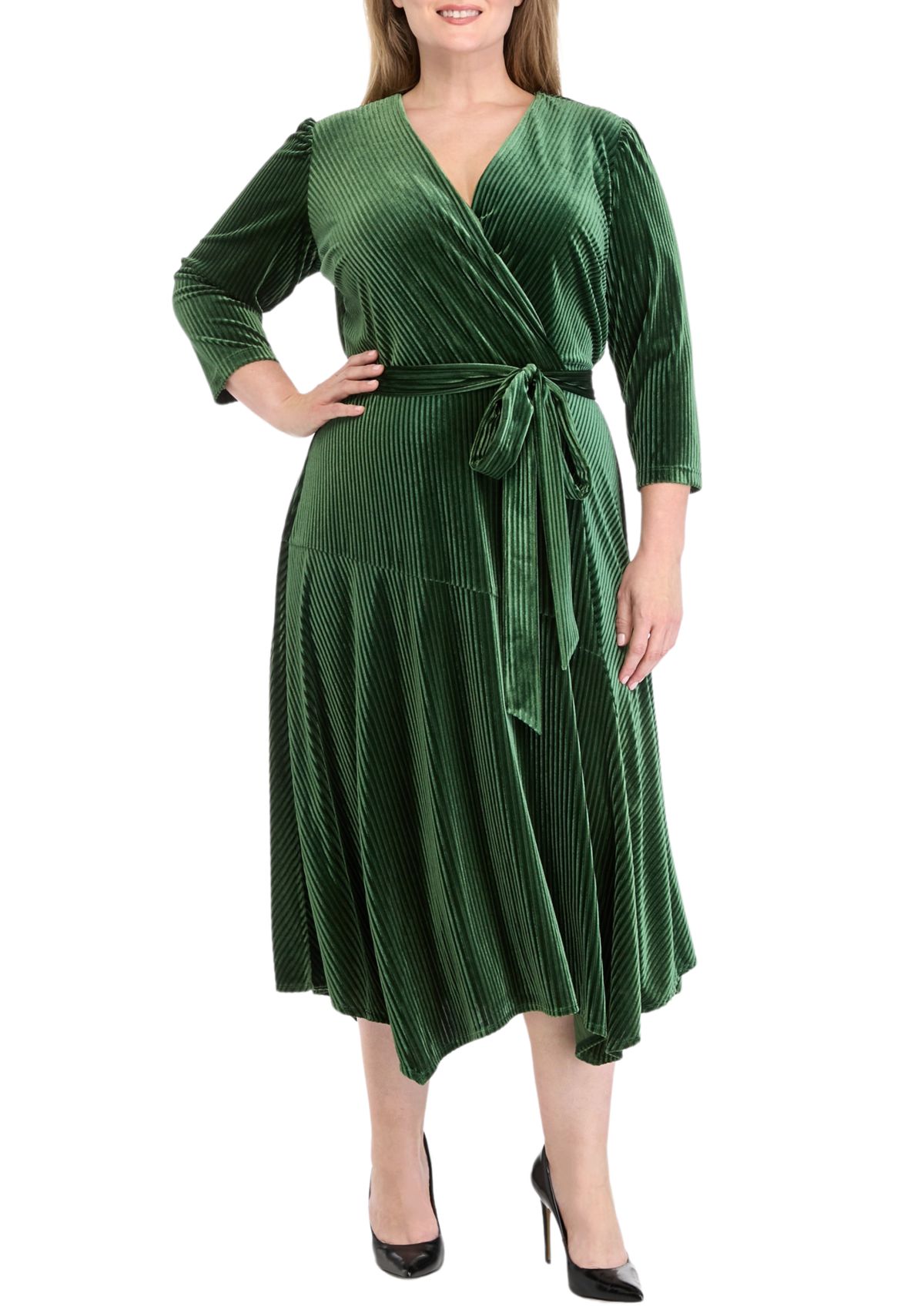 Plus Size V-Neck Wrap Velvet Dress