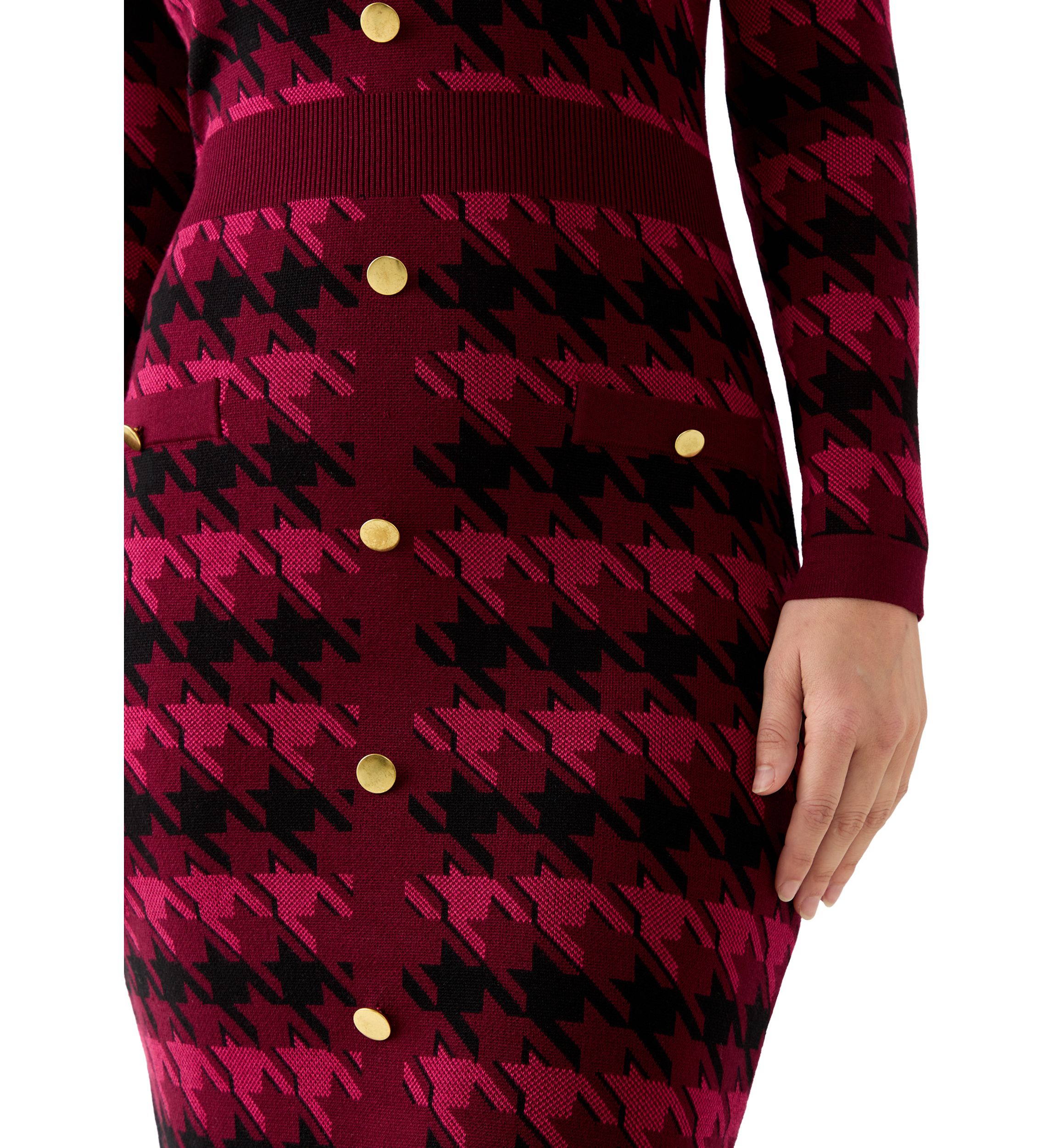 Womens Long Sleeve Houndstooth A-Line Sweater