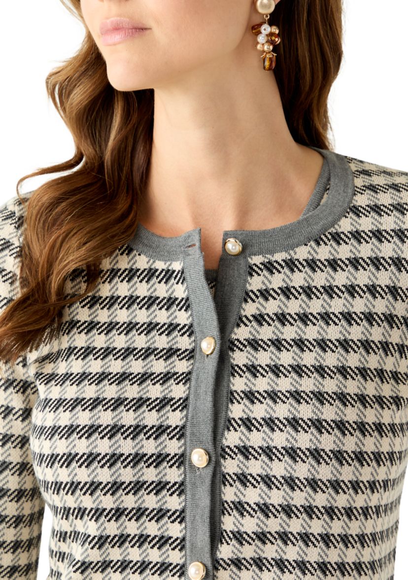 Womens Long Sleeve Crew Neck Houndstooth Sweater and Sheath Dress Set