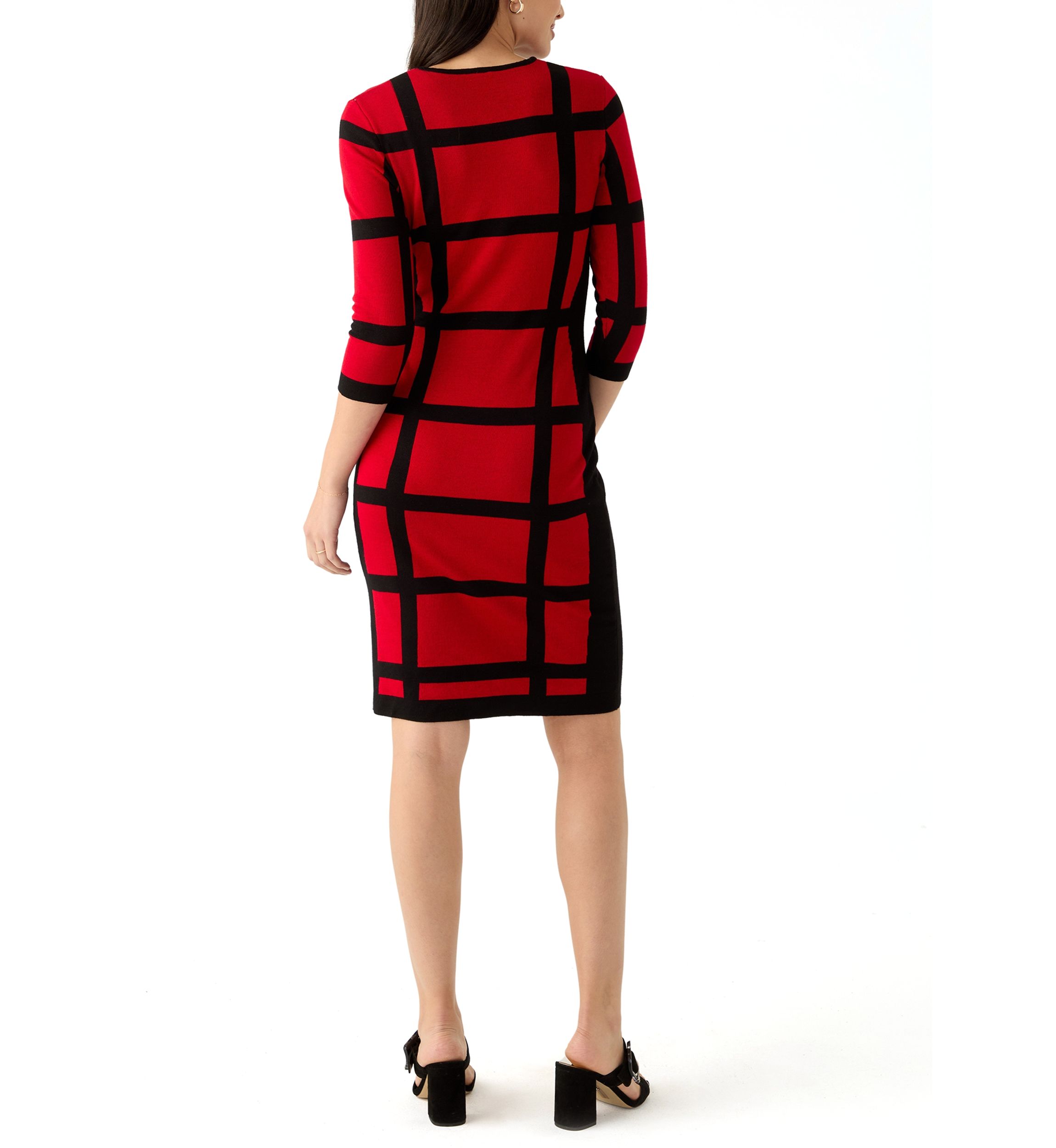 Womens Long Sleeve Grid Print Sheath Dress