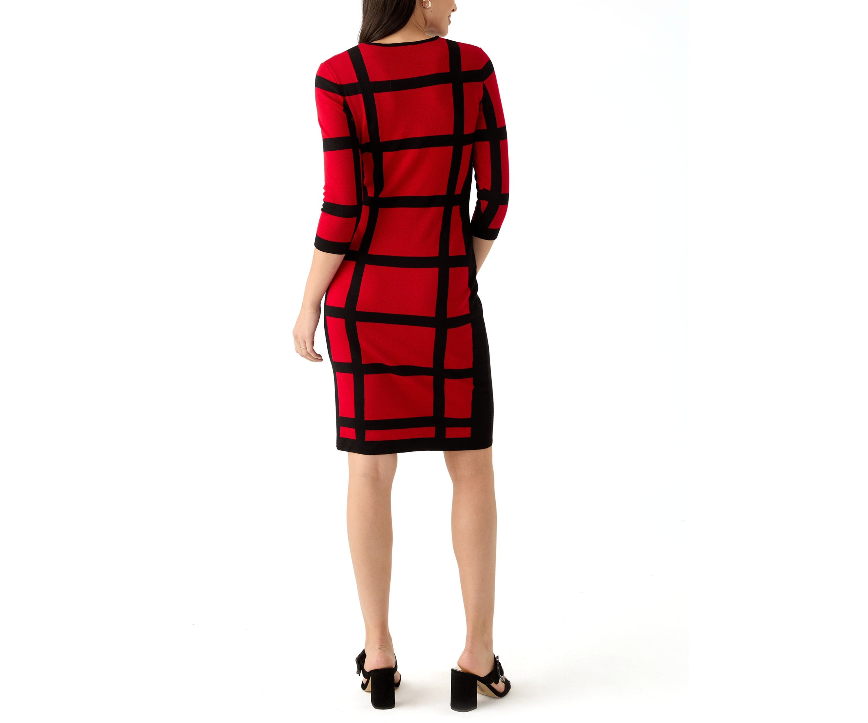 Womens Long Sleeve Grid Print Sheath Dress