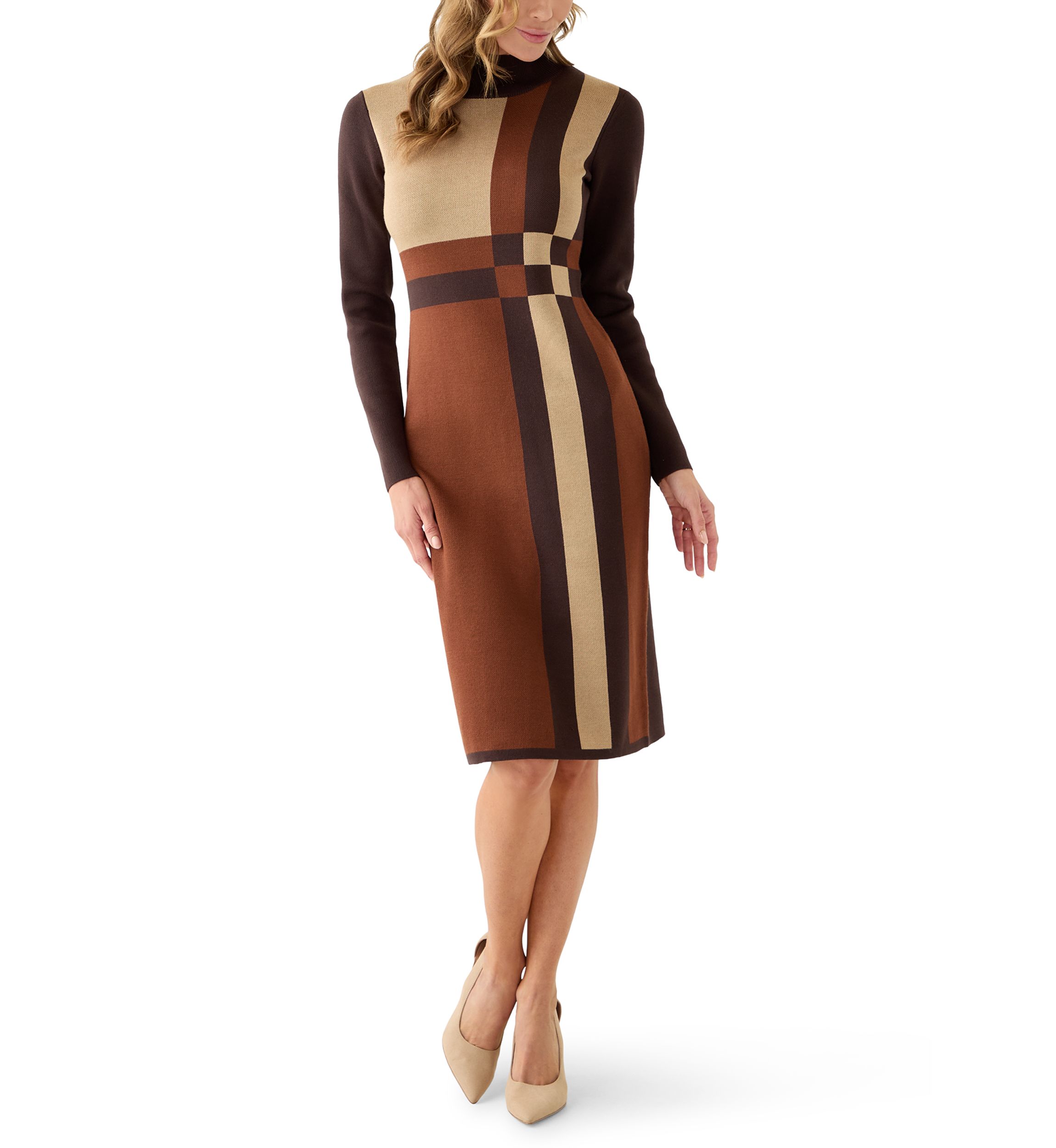 Womens Long Sleeve Mock Neck Geo Print Sweater Dress