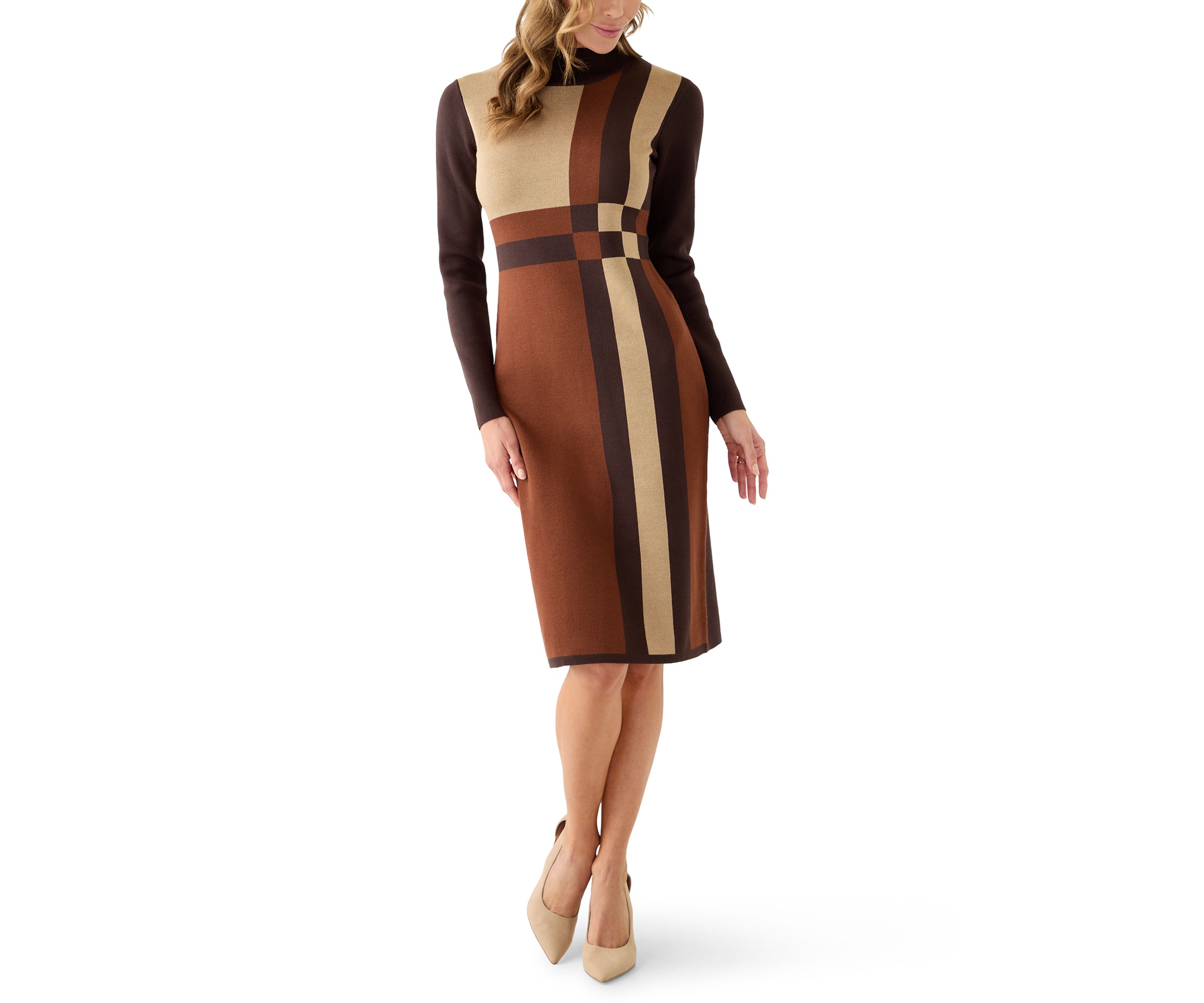 Womens Long Sleeve Mock Neck Geo Print Sweater Dress