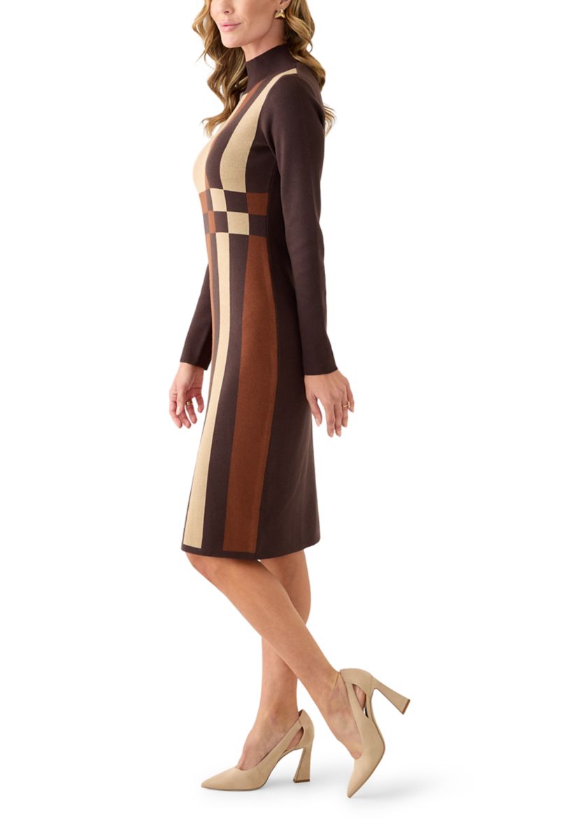 Womens Long Sleeve Mock Neck Geo Print Sweater Dress