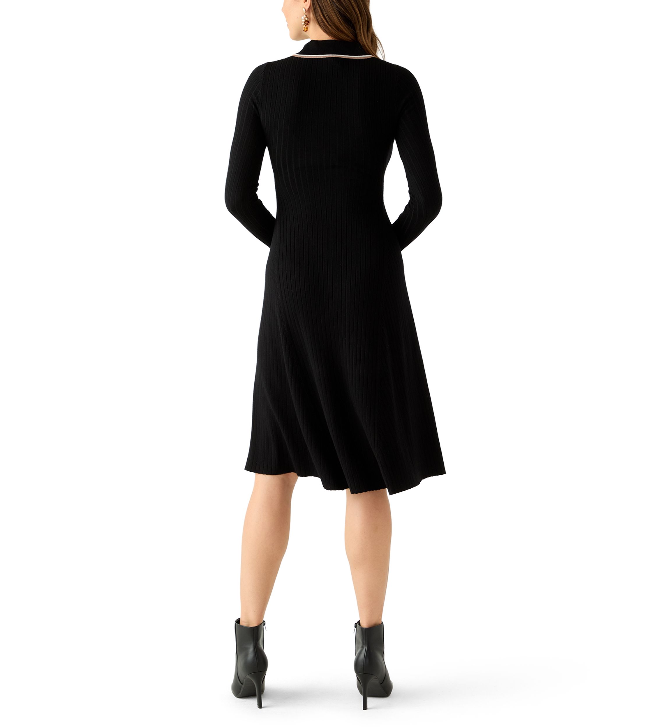 Womens Long Sleeve Johnny Collar Midi Dress
