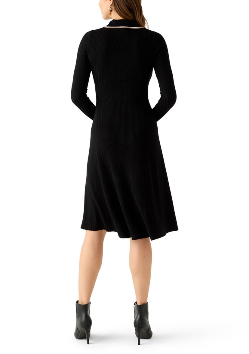 Womens Long Sleeve Johnny Collar Midi Dress
