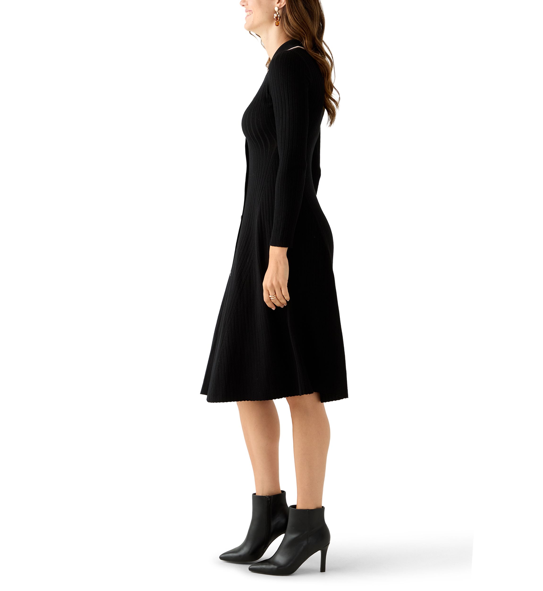 Womens Long Sleeve Johnny Collar Midi Dress