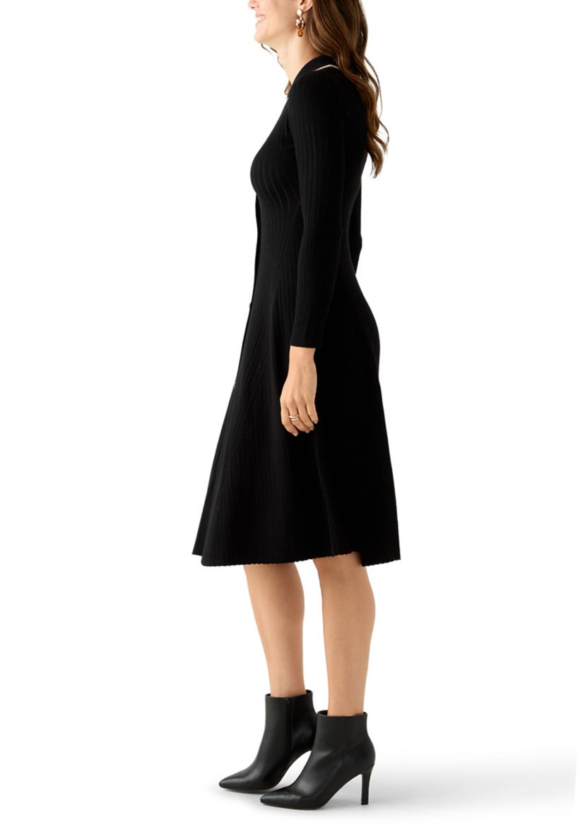 Womens Long Sleeve Johnny Collar Midi Dress