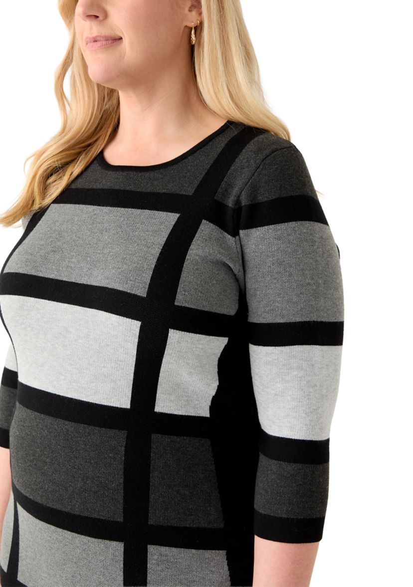 Plus Size Striped 3/4 Sleeve Sheath Sweater  Dress