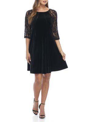 Gabby Skye 3/4 Lace Sleeve Velvet Shift Dress | belk