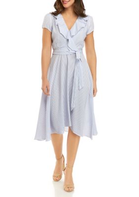 DN Designs Women's Ruffle Stripe Faux Wrap Dress | belk