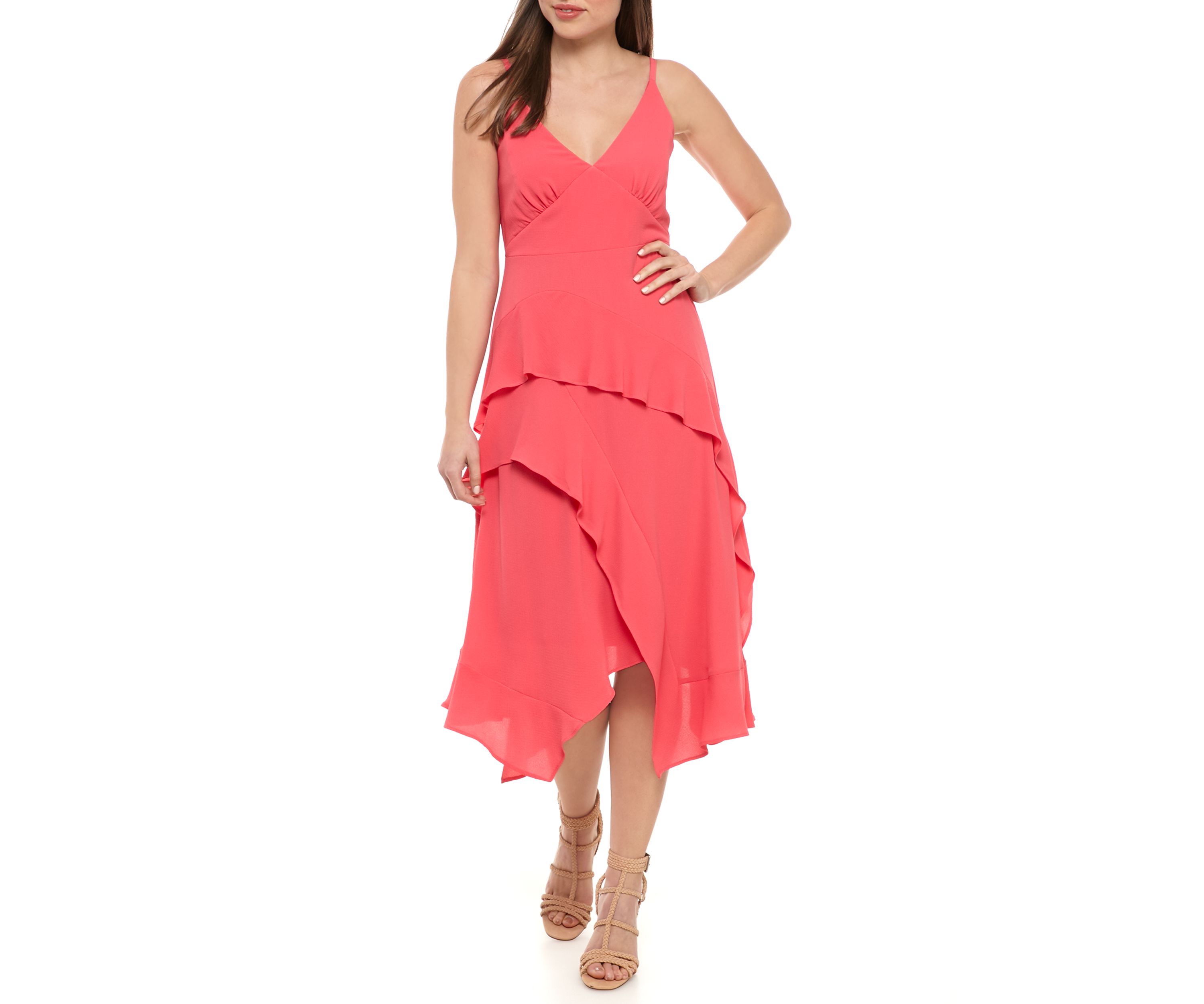 Womens Sleeveless Asymmetrical Crepe Dress
