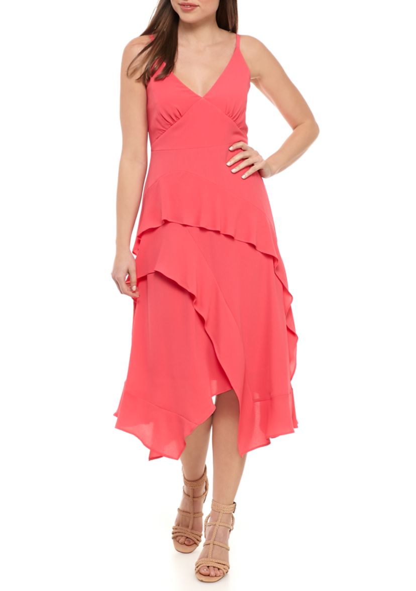 Womens Sleeveless Asymmetrical Crepe Dress