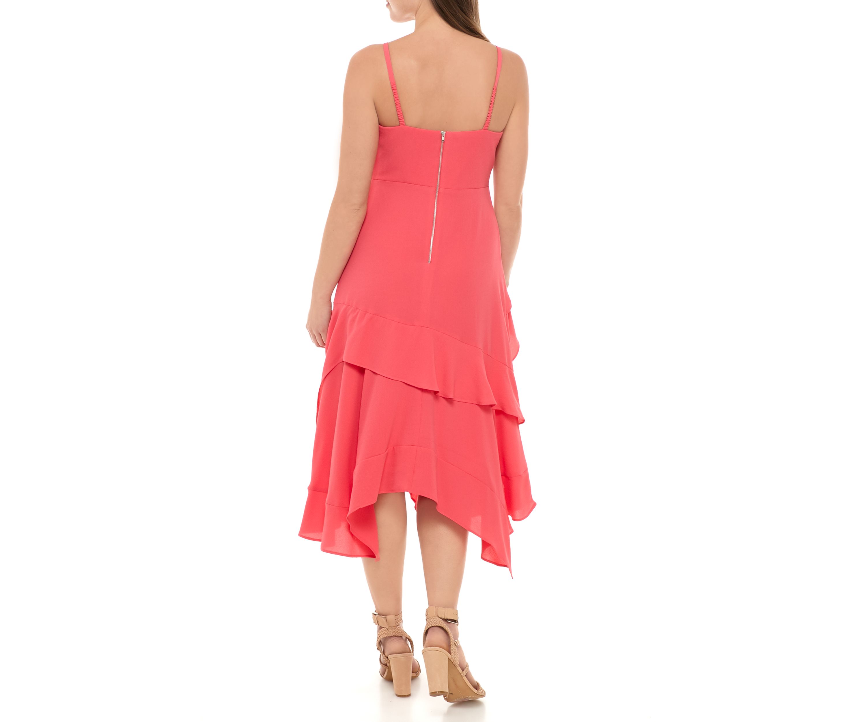 Womens Sleeveless Asymmetrical Crepe Dress